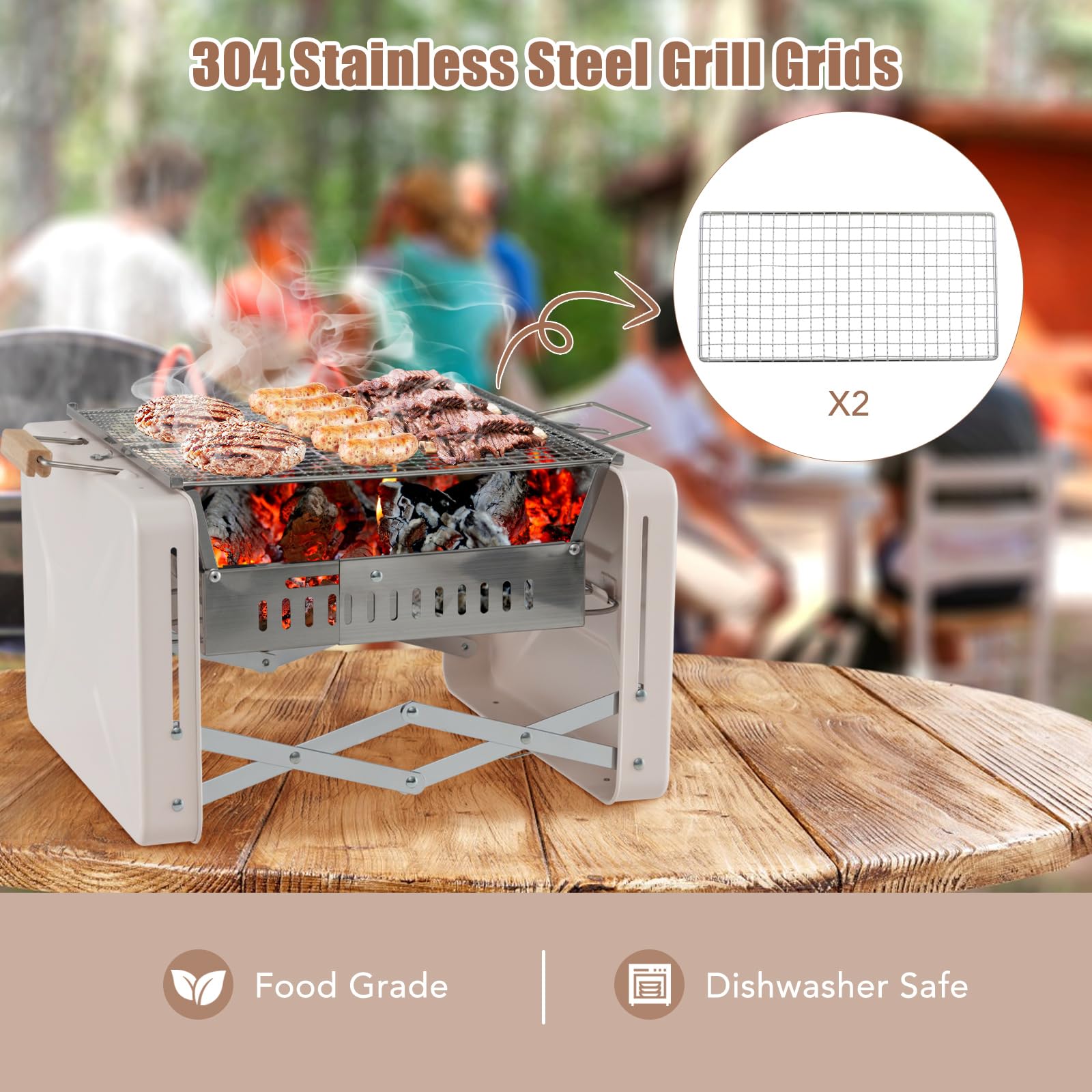 Giantex Portable Charcoal Grill - 15" Small Barbecue Grill, Folding BBQ Grill with Removable Grill Grids & Charcoal Box