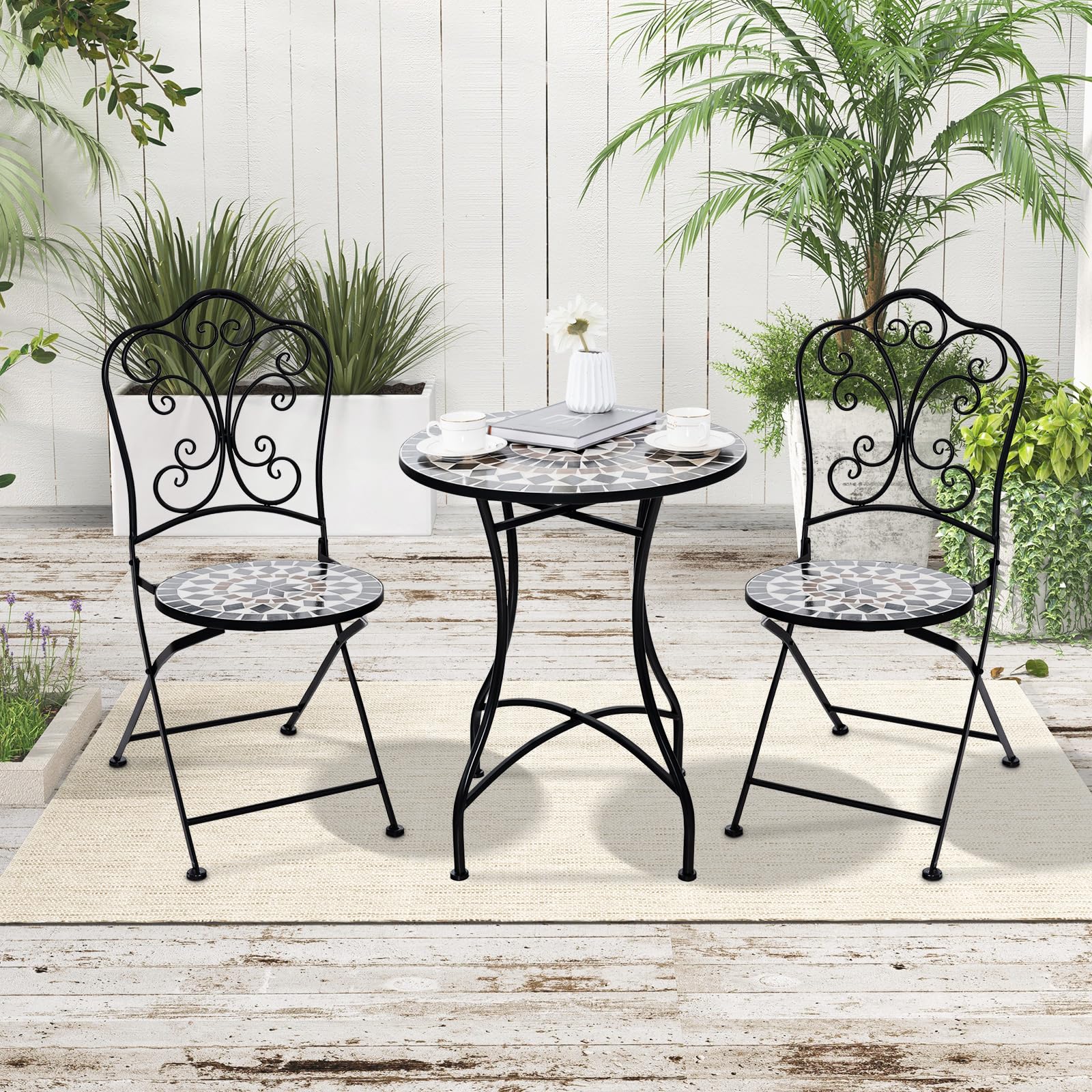 Giantex 24 Inch Patio Bistro Table, Mosaic Round Table w/Ceramic Tile Tabletop