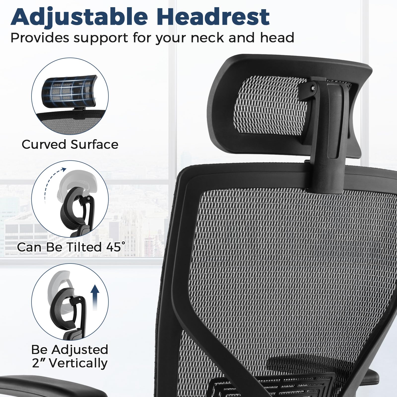 Giantex High-Back Mesh Executive Chair, with Adjustable Headrest, 3D Armrest, Lumbar Support, Reclining Backrest