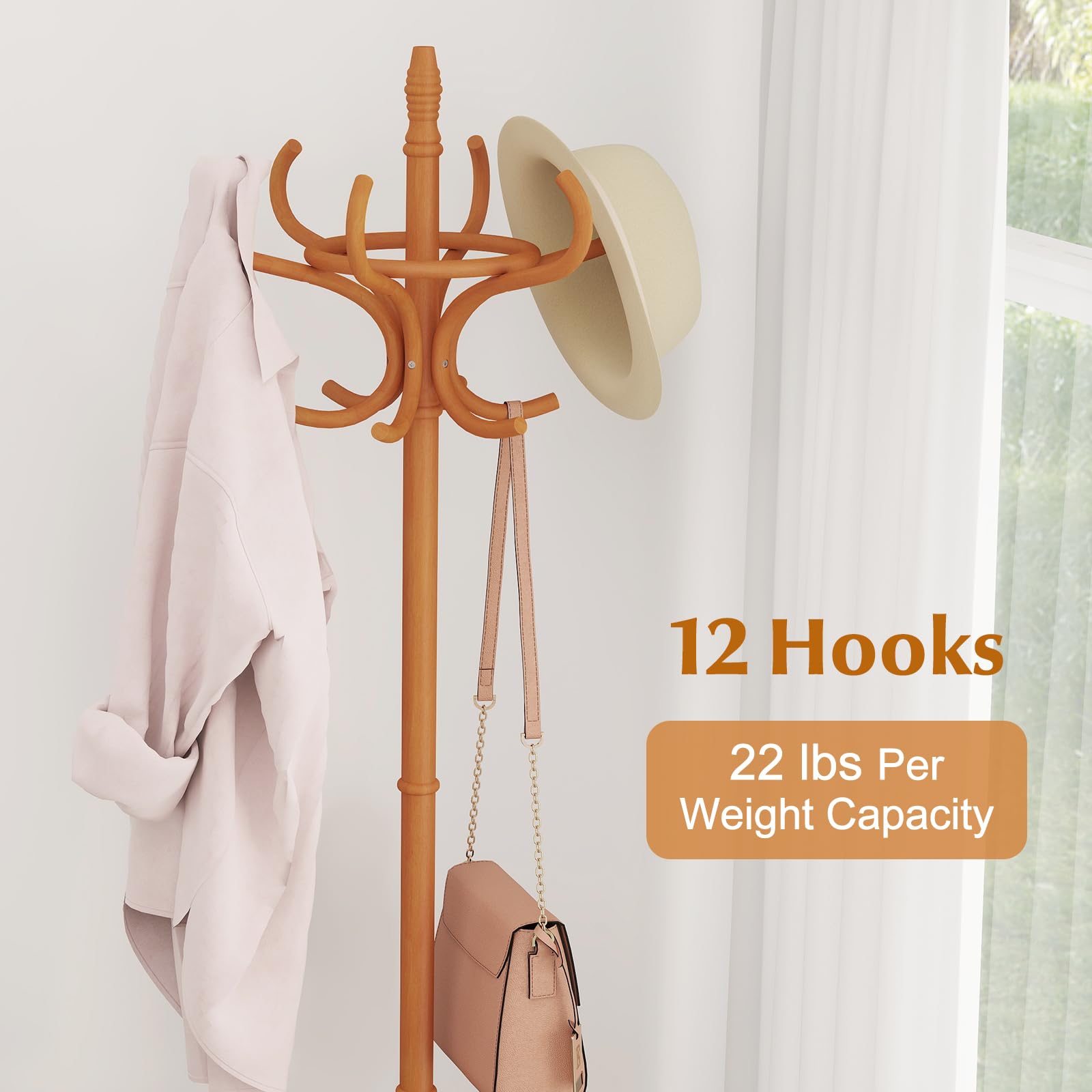 Giantex Solid Wood Coat Rack, Freestanding Hall Tree w/12 Hooks, Umbrella Holder, Entryway Hanger Stand for Coat