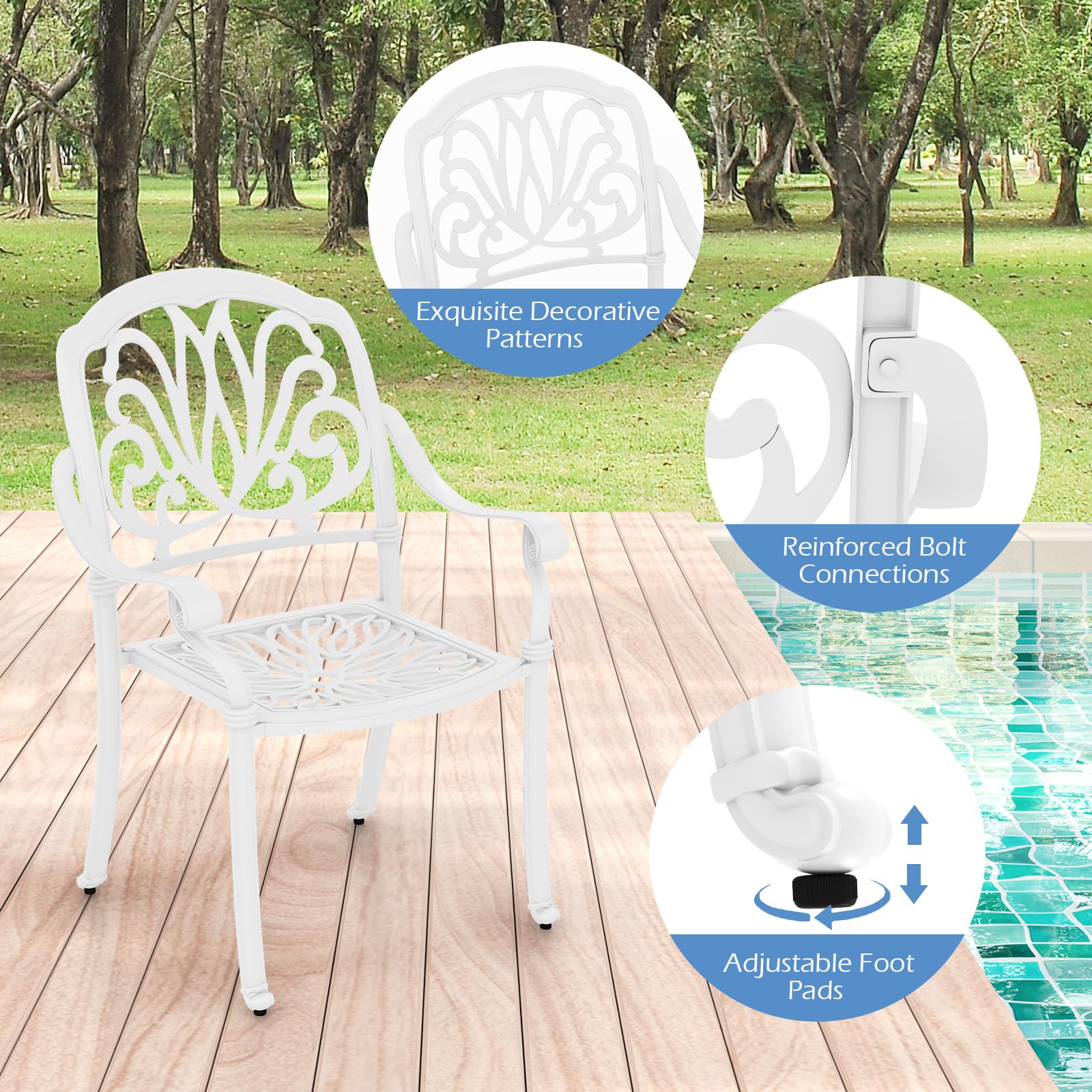 Giantex Patio Chairs, Stackable Cast Aluminum Outdoor Chairs for Lawn Porch Garden Yard