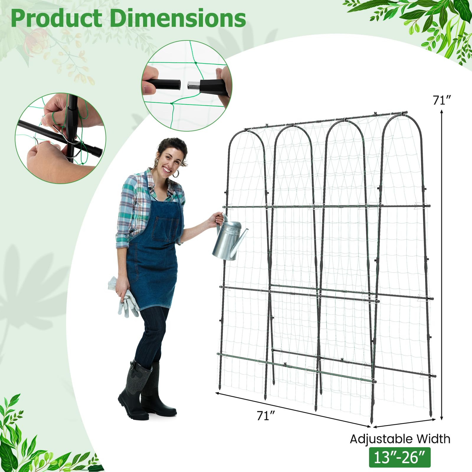 Giantex Garden Arched Trellis for Climbing Plants, 71” x 71” U-Shaped Tall Cucumber Trellis for Raised Garden Bed