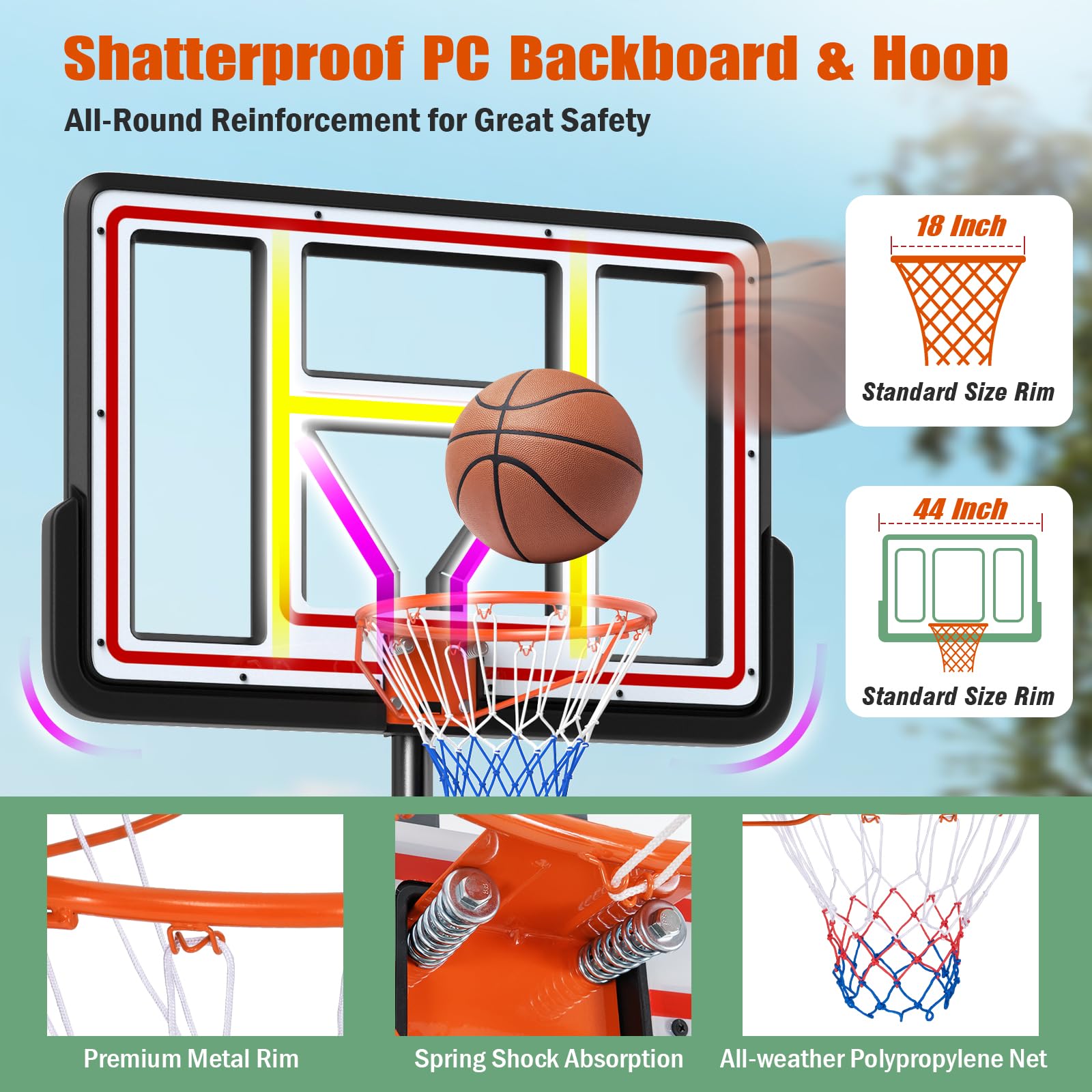 Giantex Portable Basketball Hoop Outdoor - 7.4-10 FT Height Adjustable Basketball Goal System