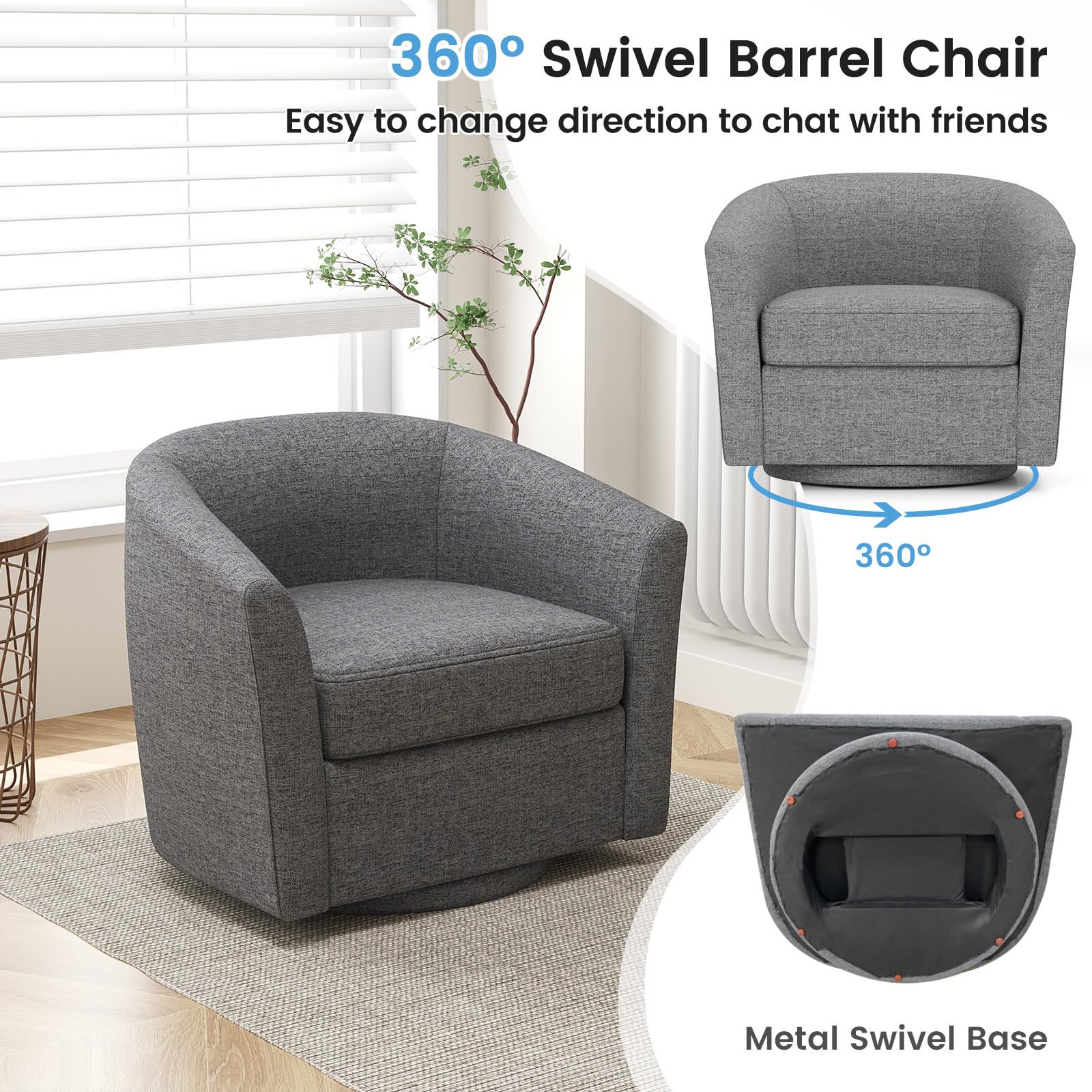 Giantex Swivel Accent Chair with Ottoman, Modern Barrel Club Chair w/Footrest