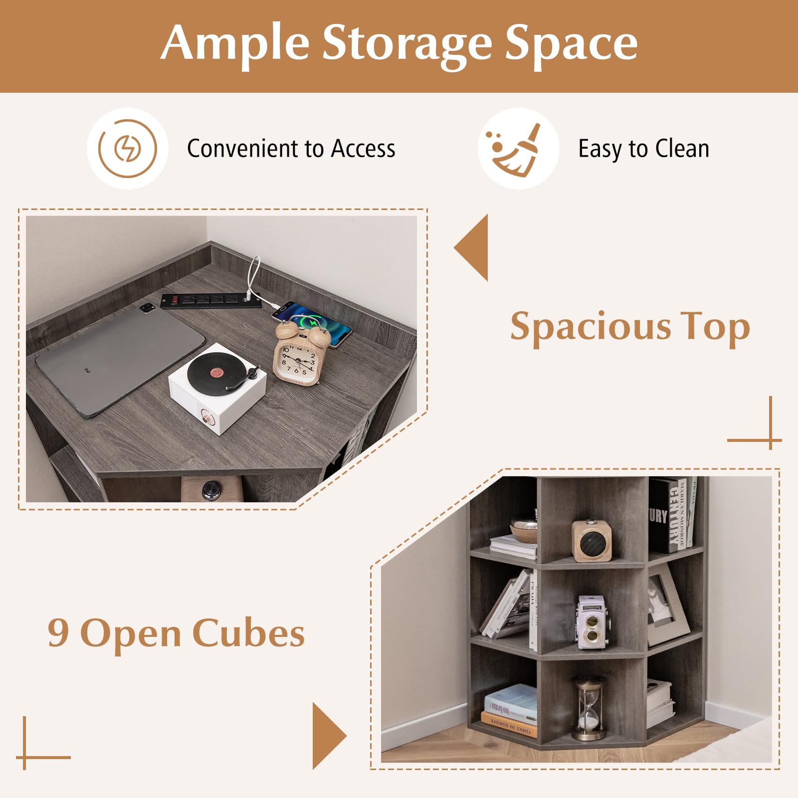 Giantex 3-Tier Corner Cabinet with Charging Station, Corner Shelf with 9 Cubbies, 2 USB Ports & 4 Outlets