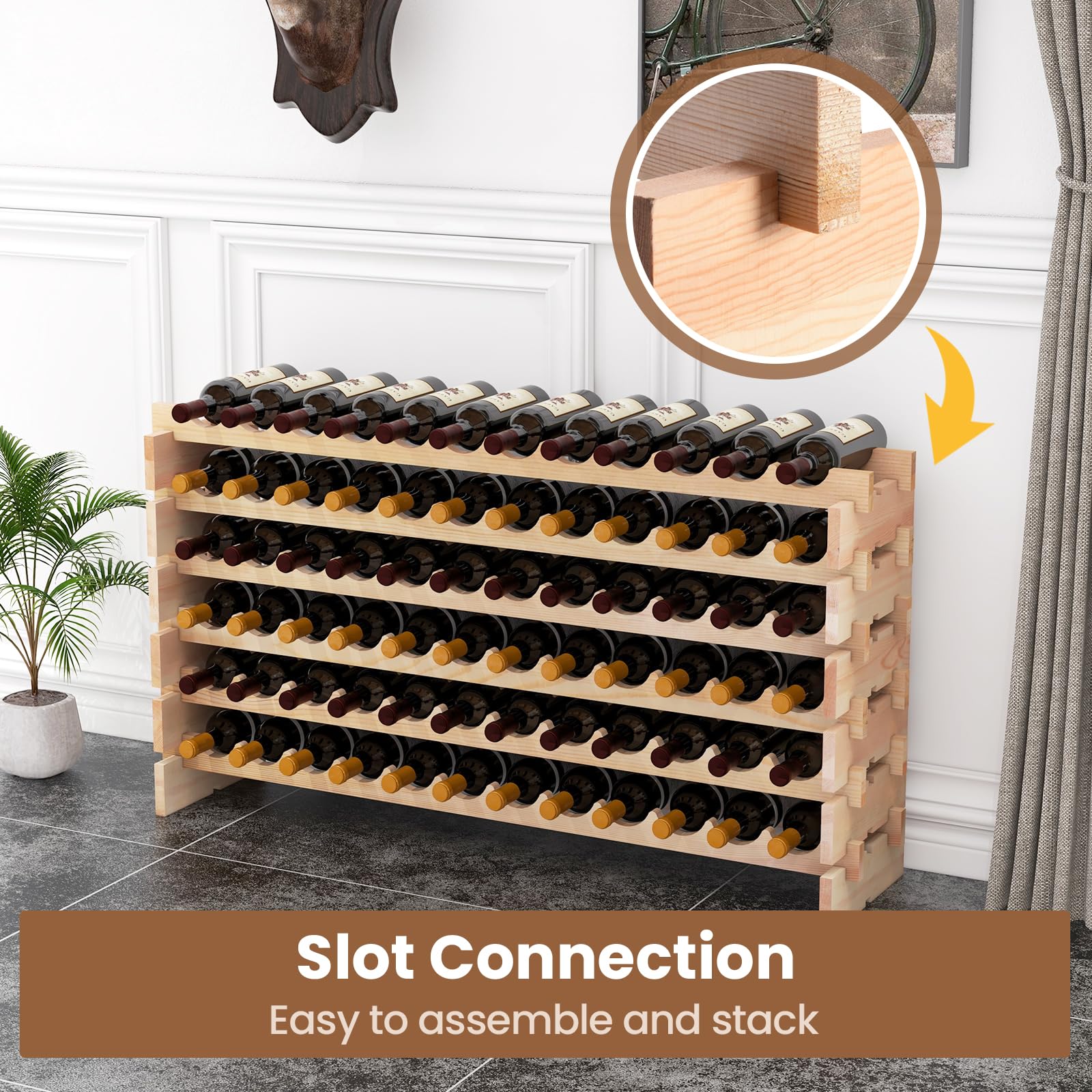 Giantex 72 Bottle Stackable Modular Wine Rack, 6-Tier Wine Storage Display Shelf, Wine Bottle Holder