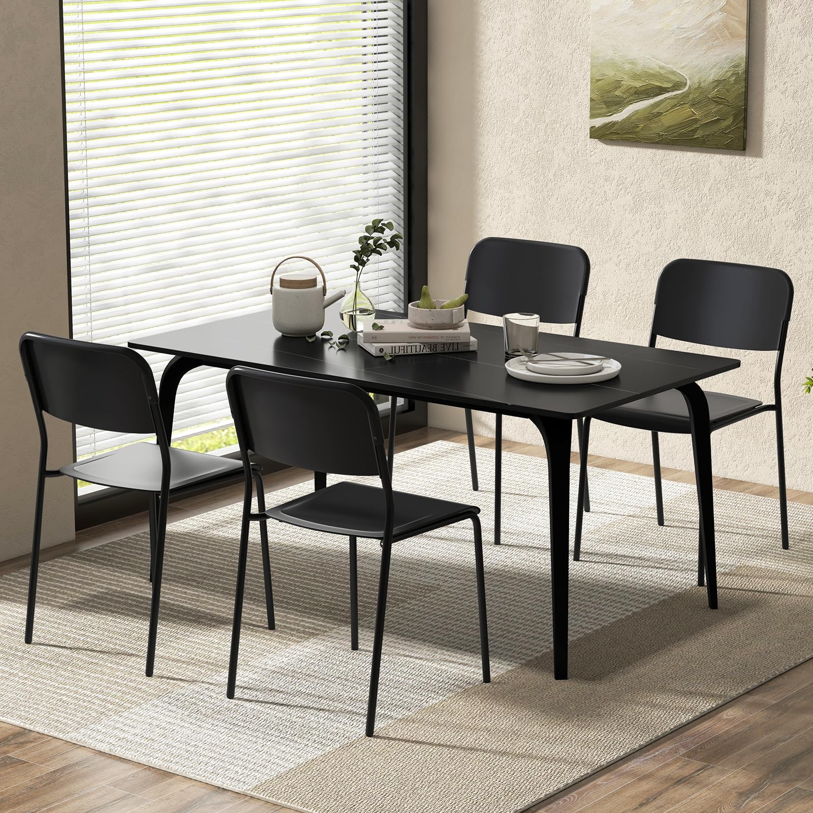 Giantex Metal Dining Chairs Set of 4, Stackable Lightweight Kitchen Chairs w/Tilted Backrest & Sturdy Metal Legs