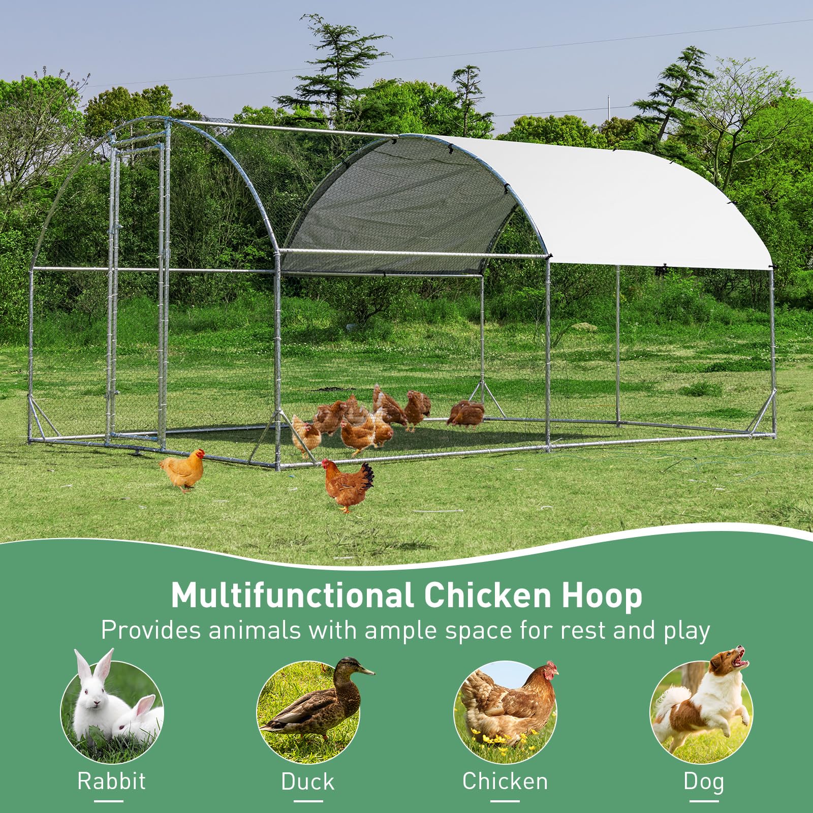 Giantex Metal Chicken Coop, Galvanized Walk-in Chicken Run with Waterproof PE Cover, Dome