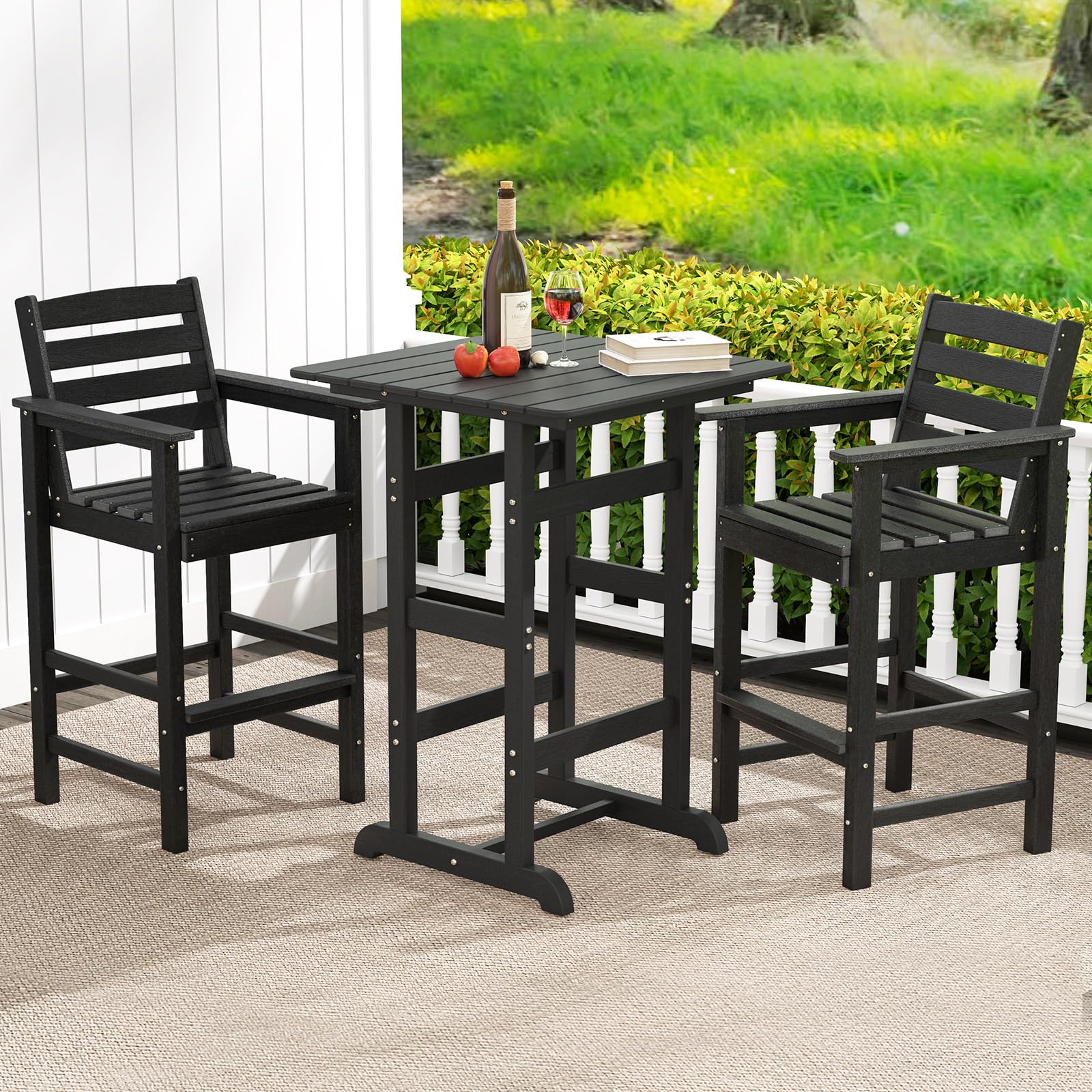 Giantex 29” Bar Stools Set of 2/4, HDPE Barstools w/Back, Armrests & Footrests, Max Load 330Lbs