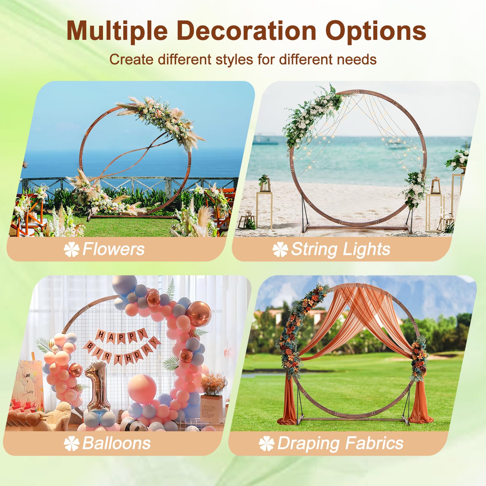 Giantex Wooden Wedding Arch for Ceremony, 7.4 FT Round Solid Wood Arbor for Wedding Backdrop Stand