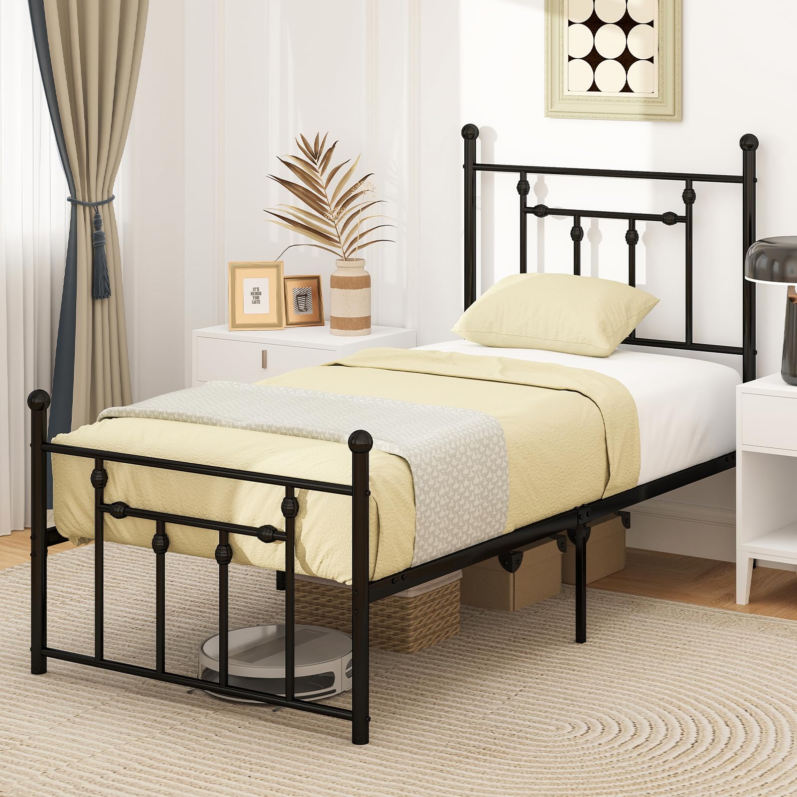 Giantex Twin Bed Frames with Headboard and Footboard, Victorian Style Twin Platform Bed