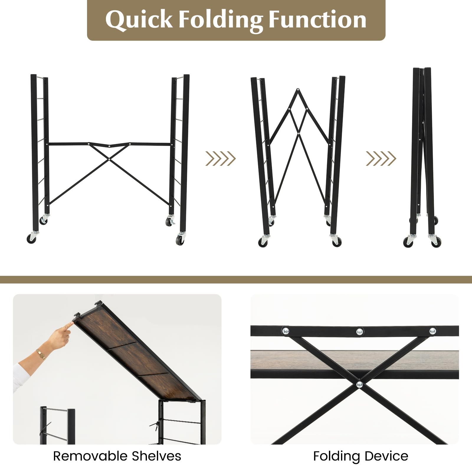 Giantex Folding Bookshelf with Wheels