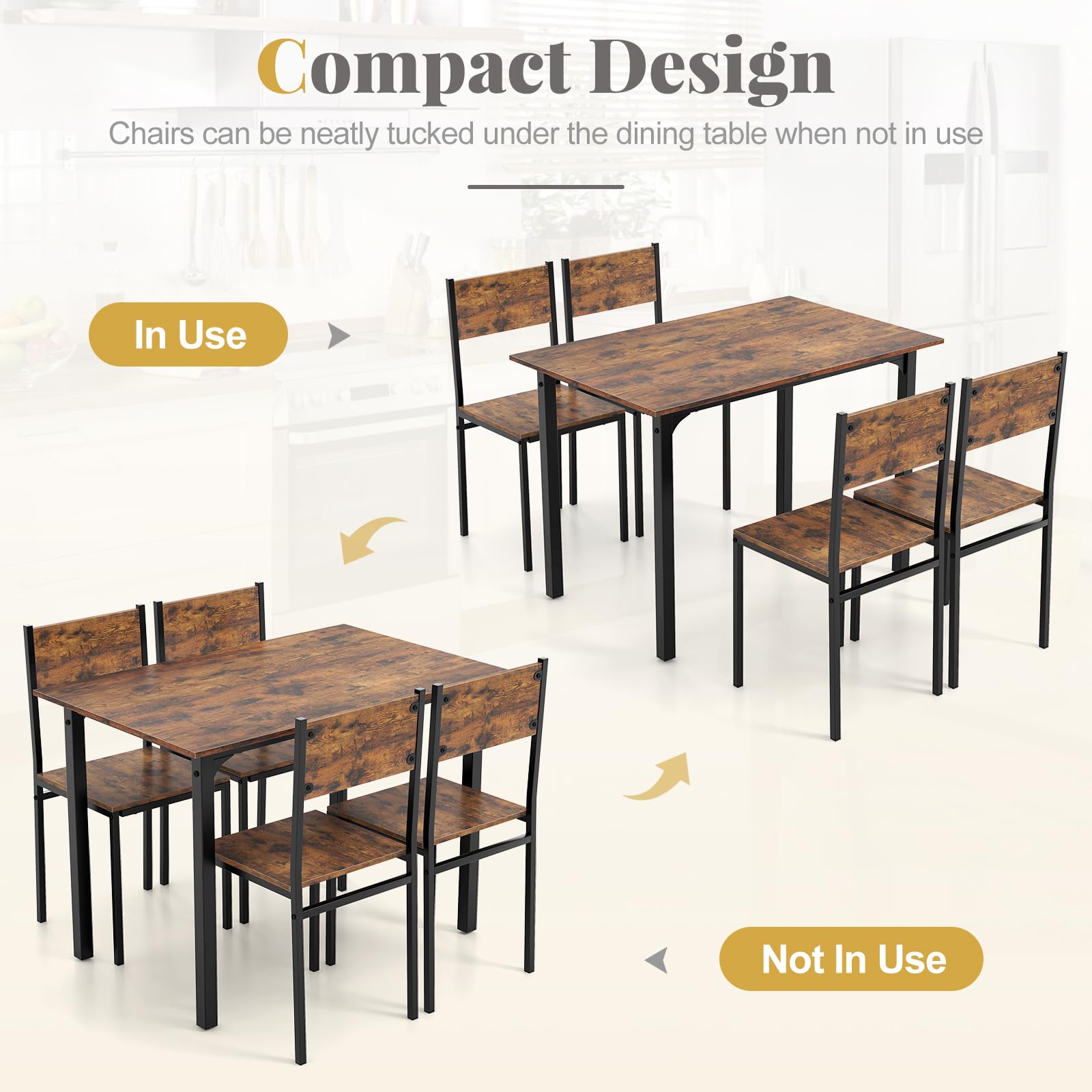 Giantex Dining Table Set for 4, 5-Piece Kitchen Table Set with Dinner Table, Dining Chairs