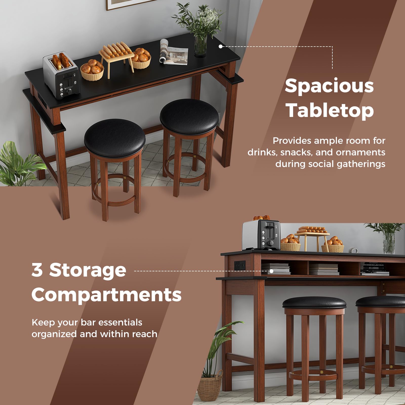 Giantex Small Dining Table Set for 2 - Bar Table and 2 Bar Stools