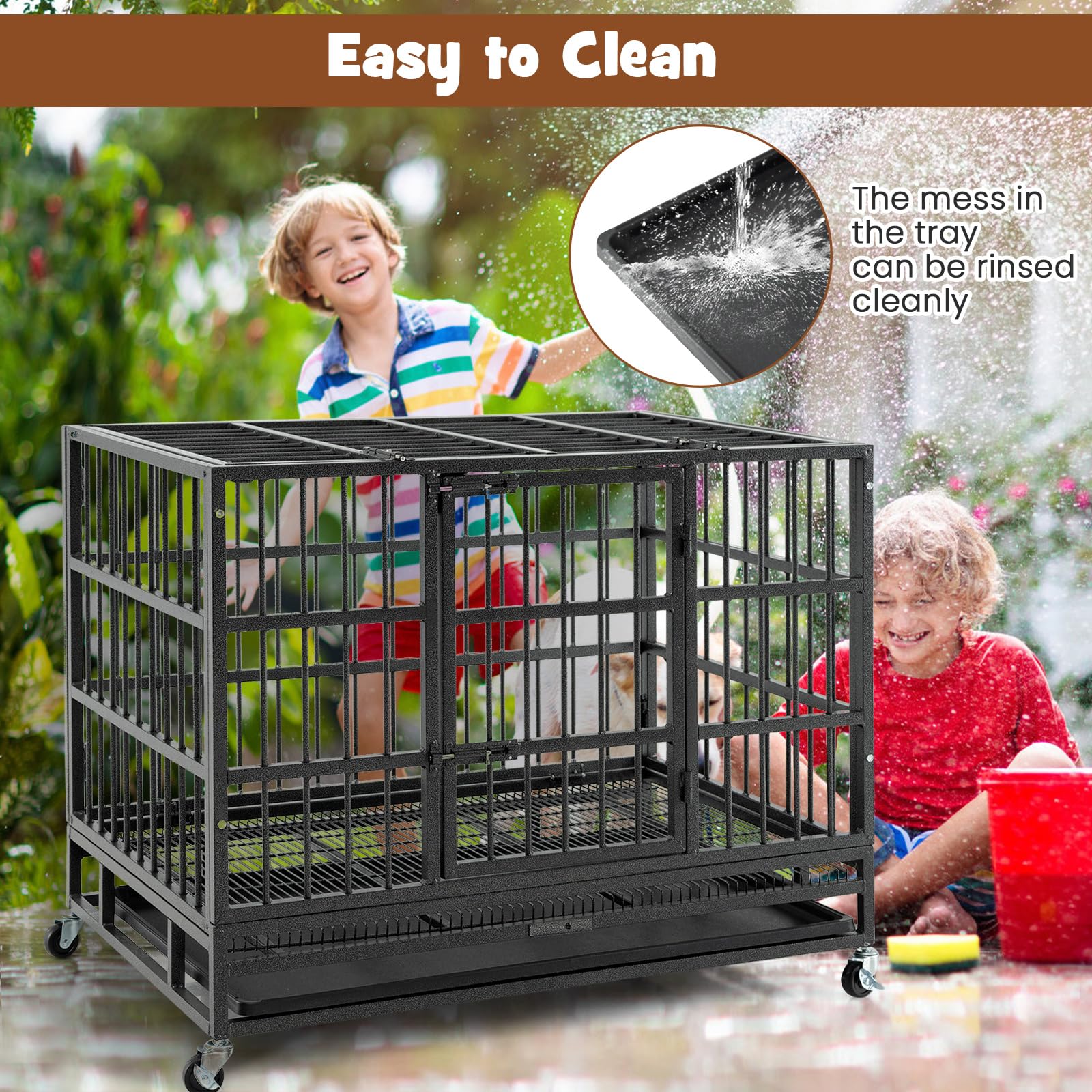 Giantex Heavy Duty Dog Crate, Escape Proof Metal Dog Cage with Double Door