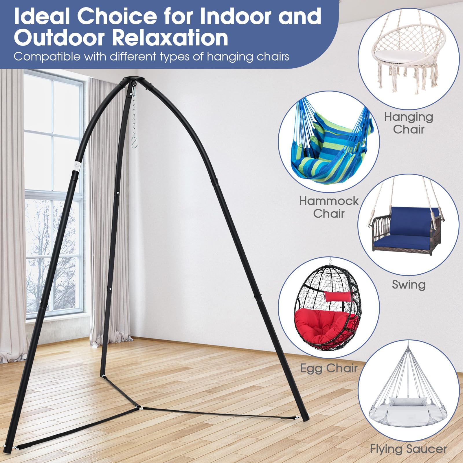 Giantex Metal Hammock Stand for Outside - Tripod Hanging Chair Stand Only,  78” x 86” Indoor Outdoor Swing Stand for Patio