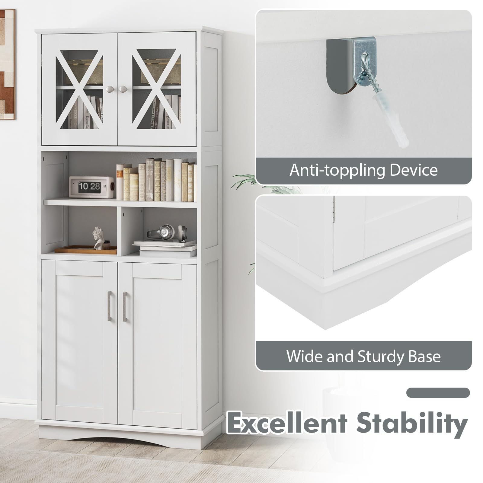 Giantex 57" Tall Bathroom Cabinet, Storage Cabinet with Acrylic Doors & Adjustable Shelves