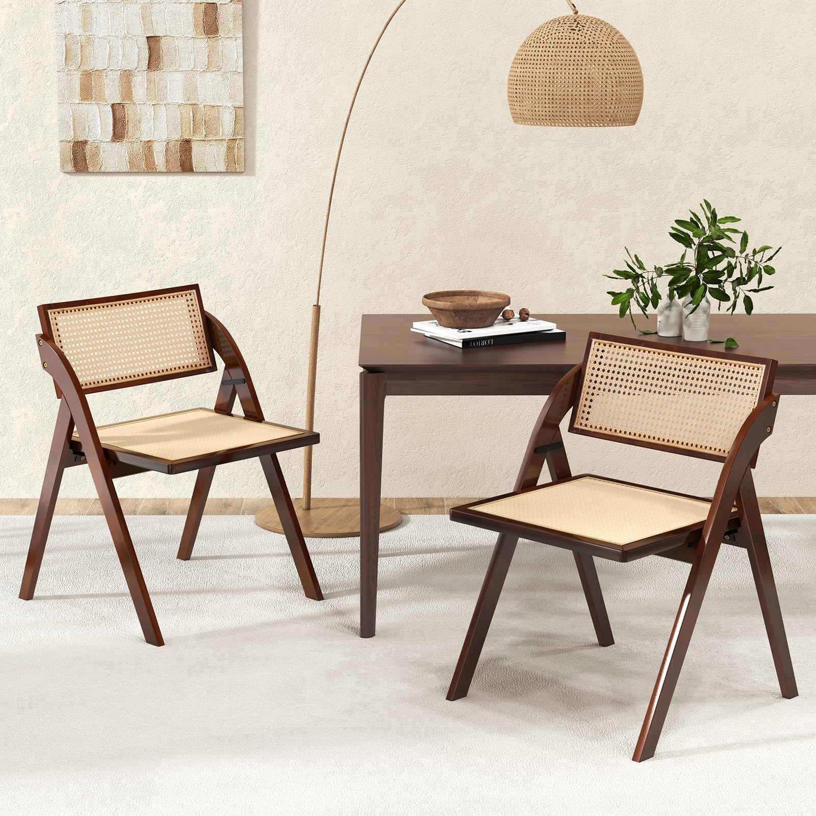 Giantex Folding Dining Chairs Set, Wooden Folding Chair with Rattan Backrest & Seat