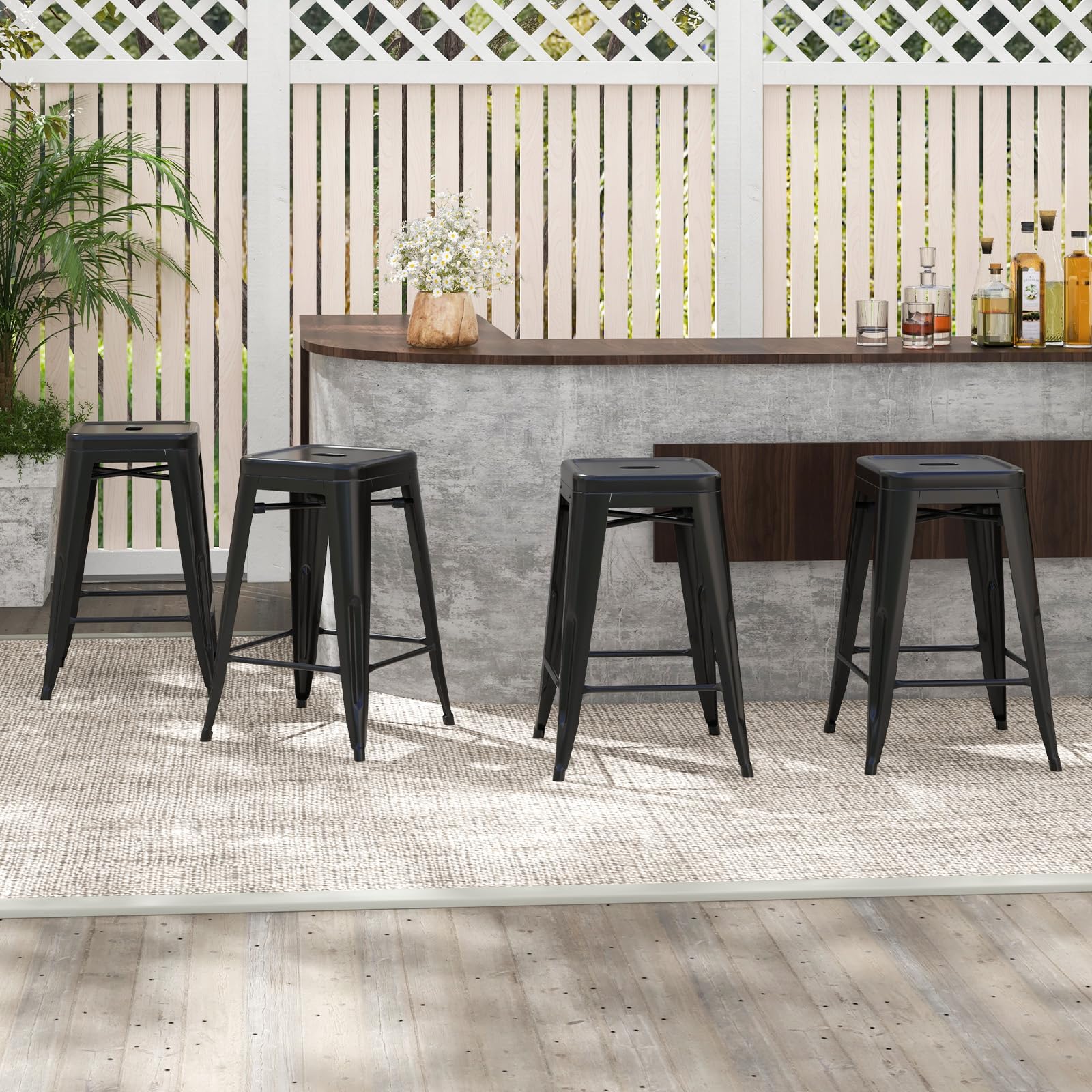 Giantex Metal Backless Bar Stools Set of 4, 24" Industrial Counter Height Bar Stools w/Cut-Out Handle, Footrest