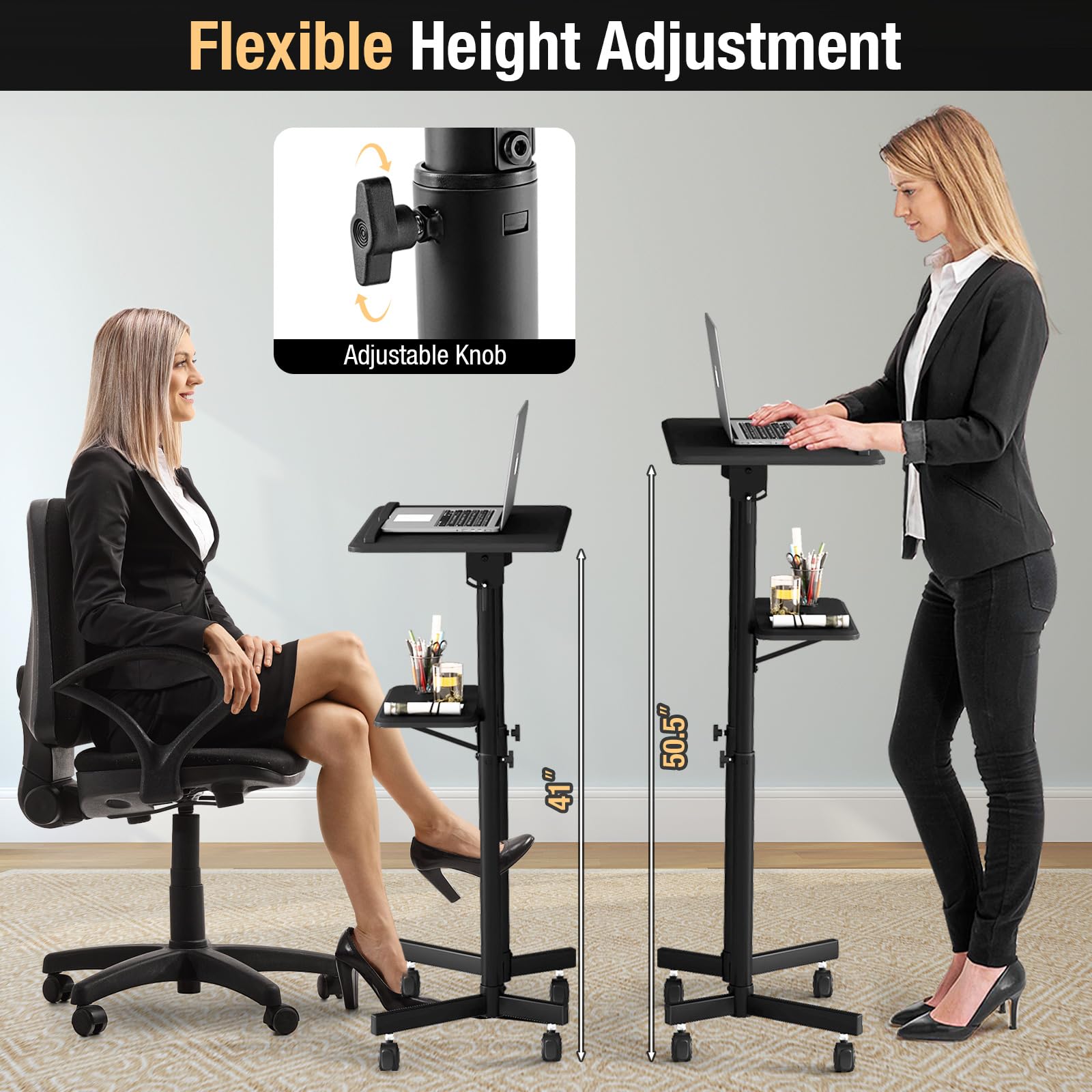 Giantex Mobile Laptop Podium, Height Adjustable Standing Desk with Storage Tray