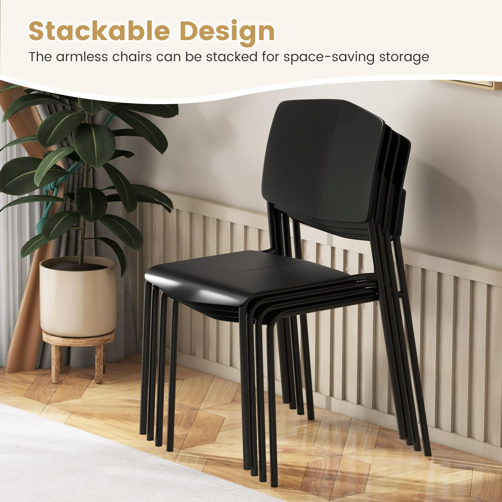 Giantex Stackable Dining Chairs Set, Modern Kitchen Chairs w/Metal Legs & Curved Back, Load up to 350 LBS