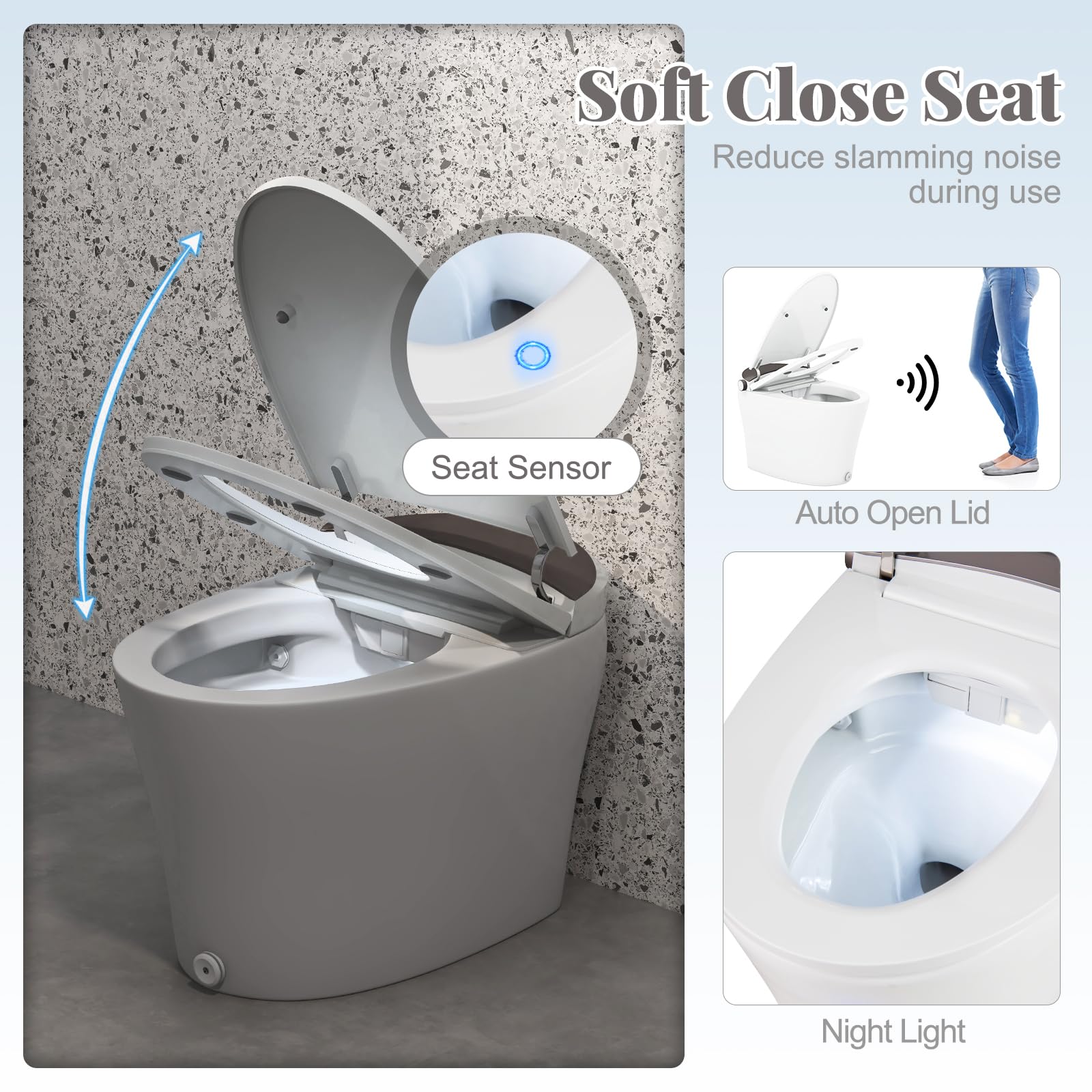 Giantex Smart Toilet, Elongated Bidet Toilet with Adjustable Heated Seat, Dryer, Night Light, Auto Open/Close, Foot Sensor