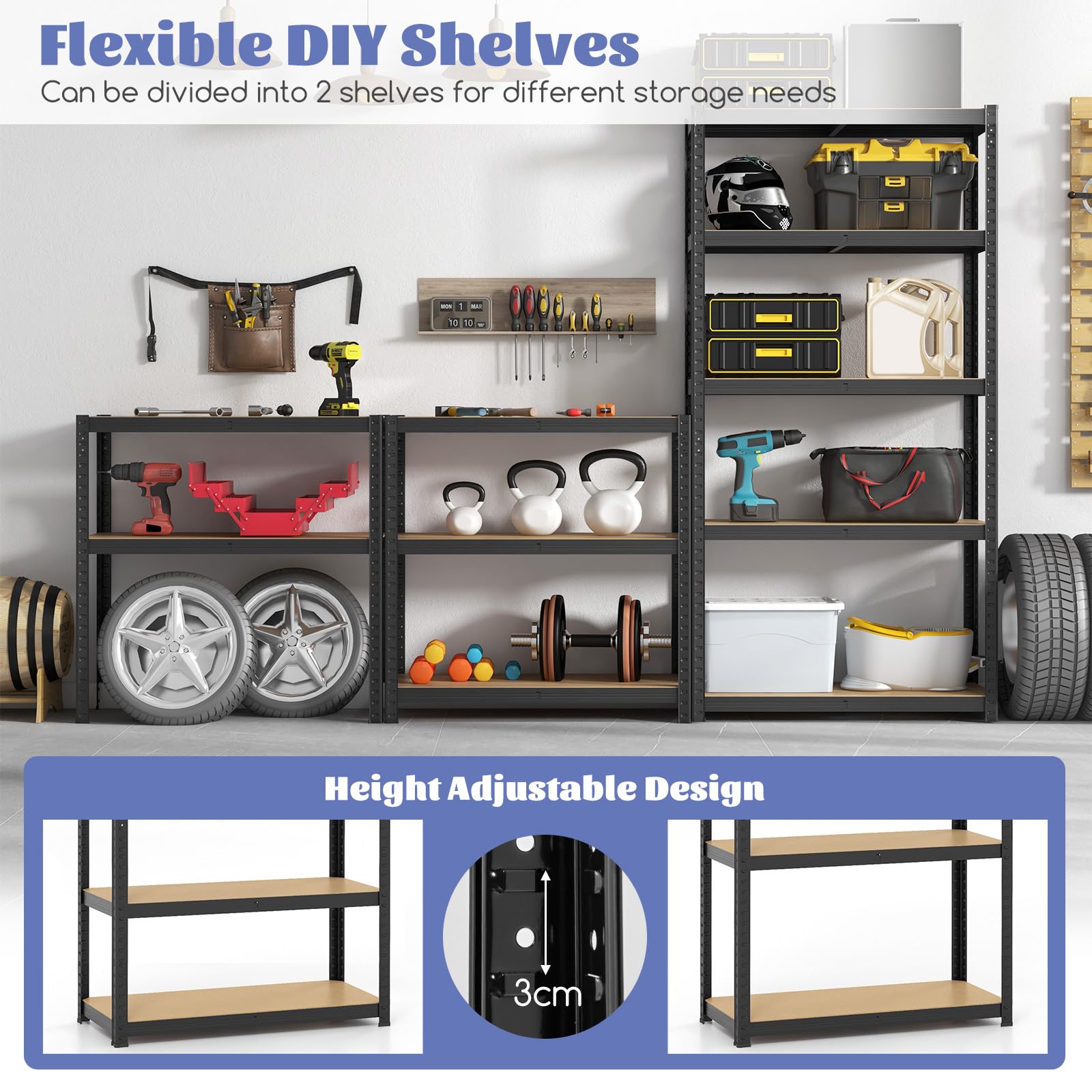 Giantex 5-Tier Storage Utility Shelves, 2000 LBS Total Load Capacity, Metal Garage Shelving Unit