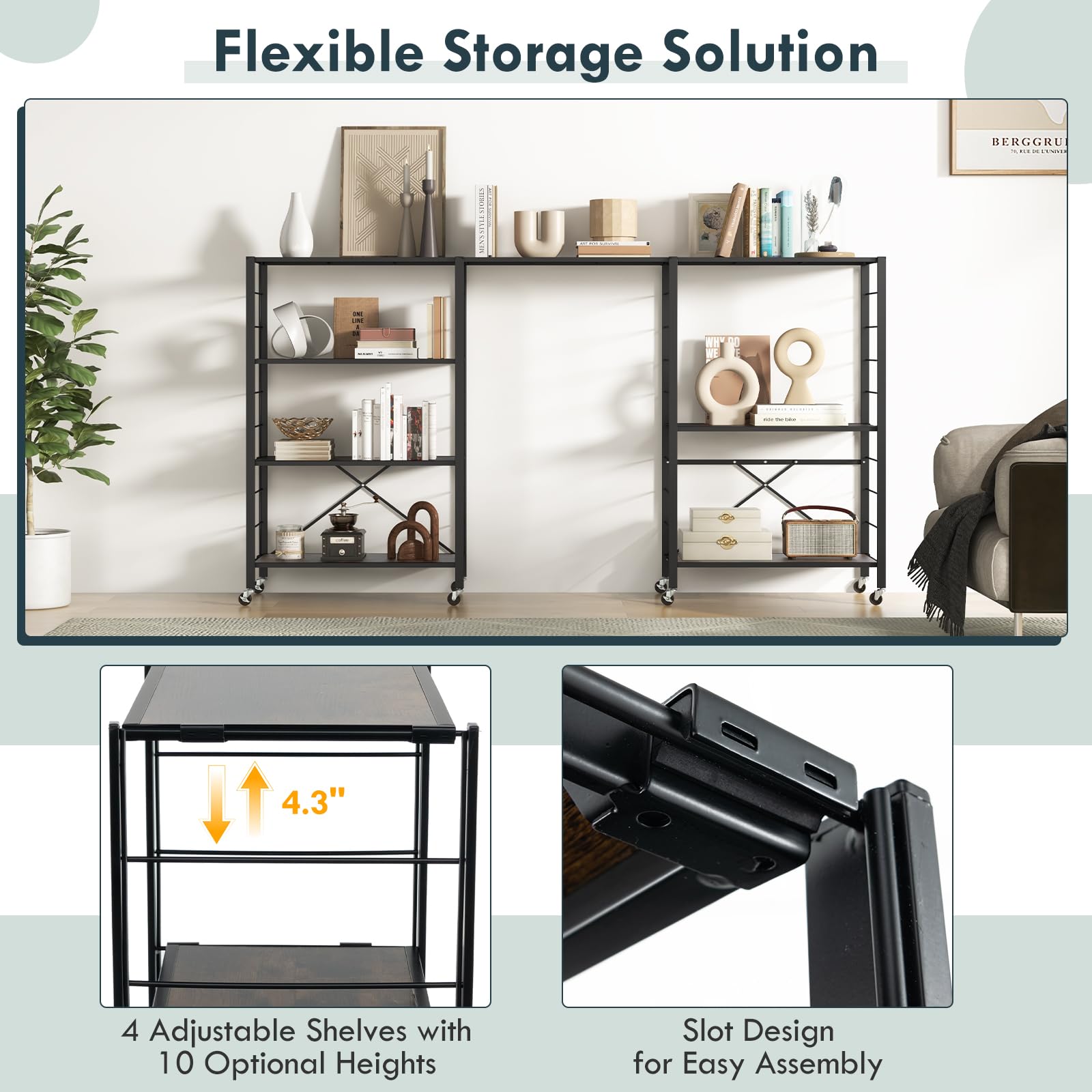 Giantex 4-Tier Folding Storage Shelf, Collapsible Shelving Unit w/Lockable Wheels & Adjustable Shelf