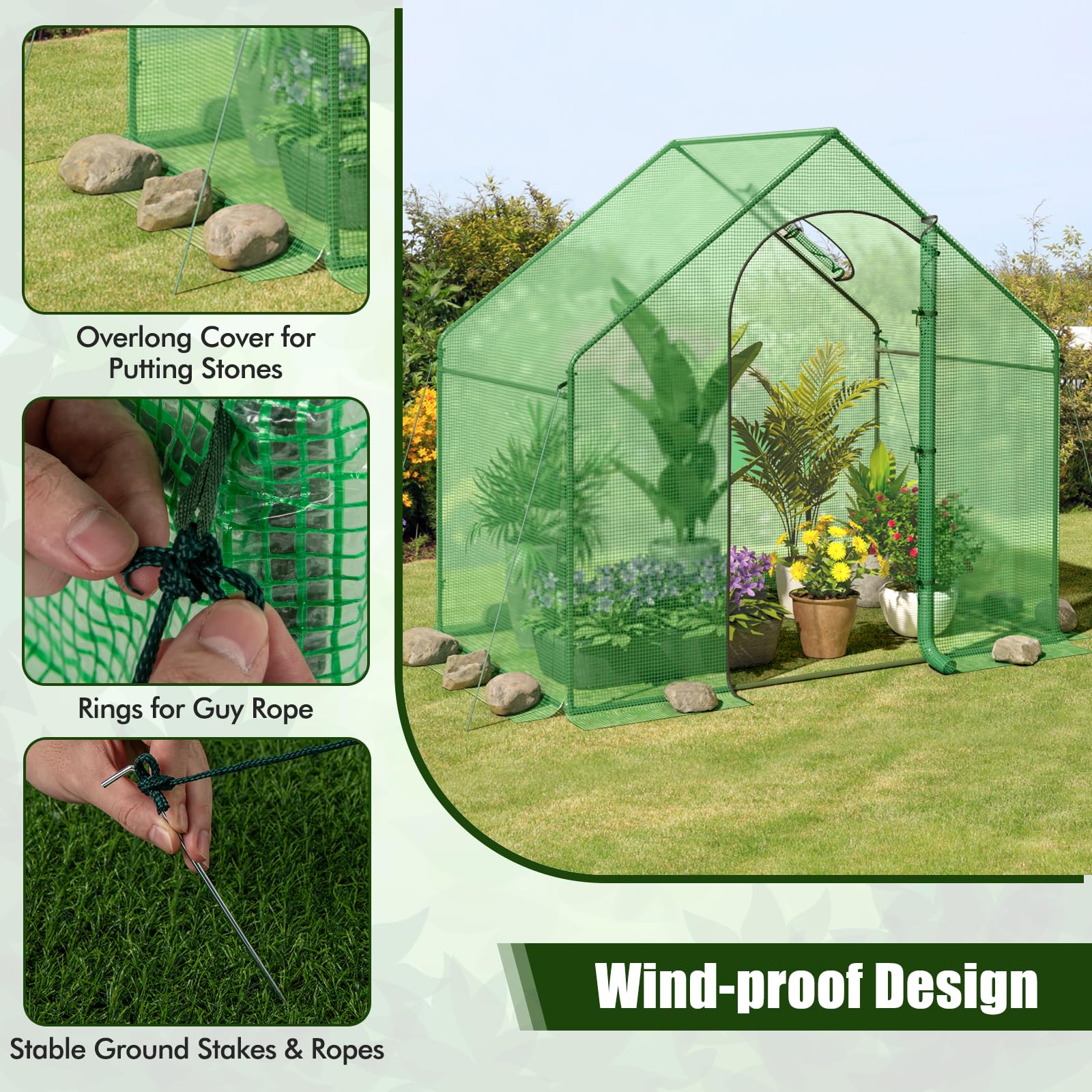 Giantex 6x3x5.5 FT Mini Walk-in Greenhouse, with Roll-up Zippered Door & Window, Overlong PE Cover