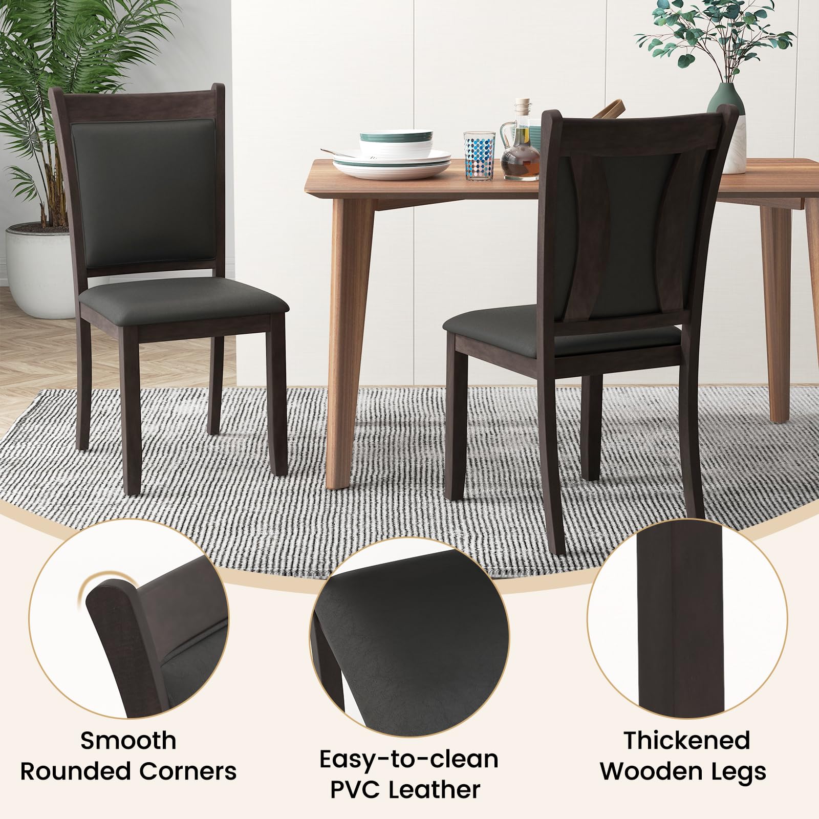 Giantex Wooden Dining Chairs Set, Modern Armless Kitchen Chairs w/Padded Backrest & Seat, Rubber Wood Frame