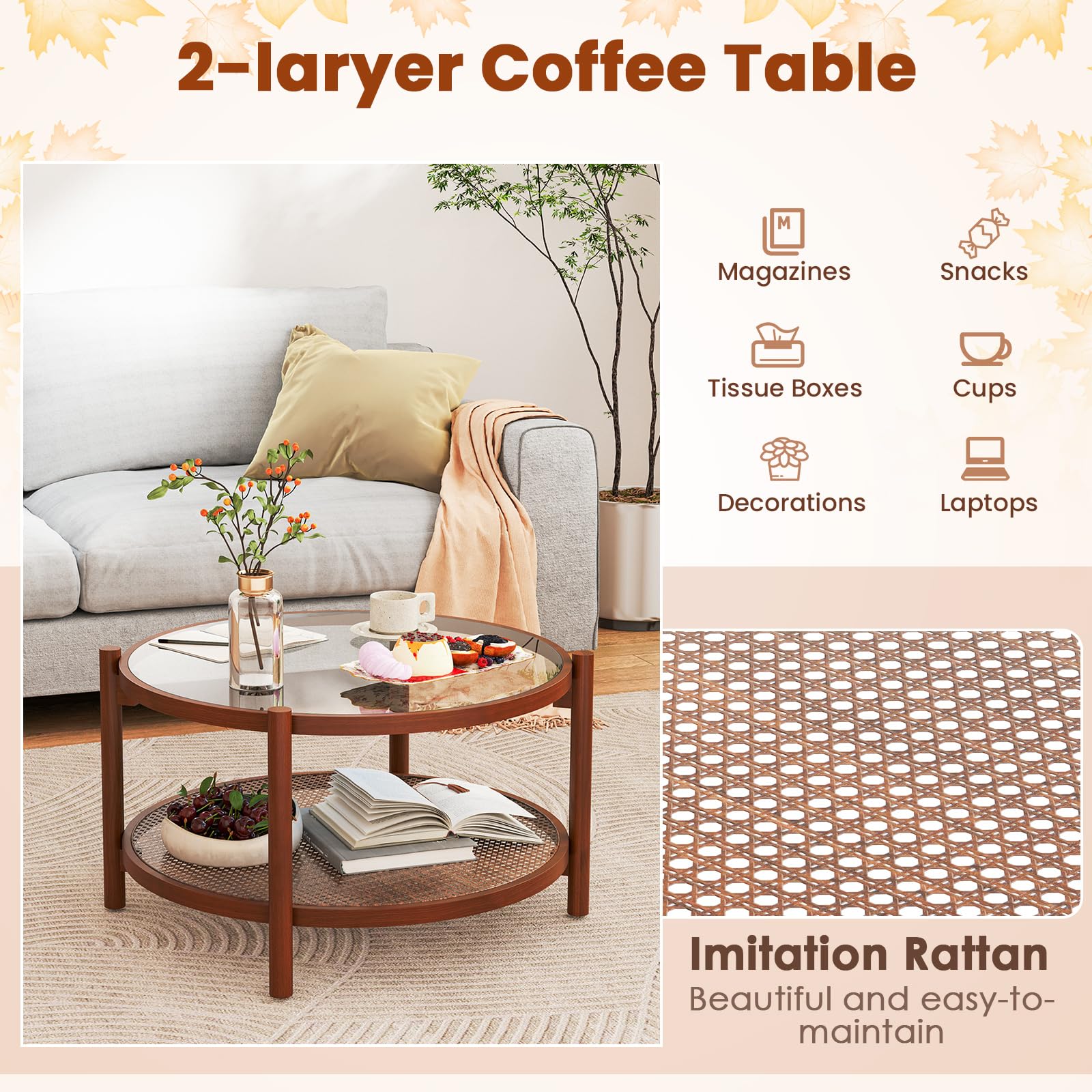 Giantex Rattan Coffee Table