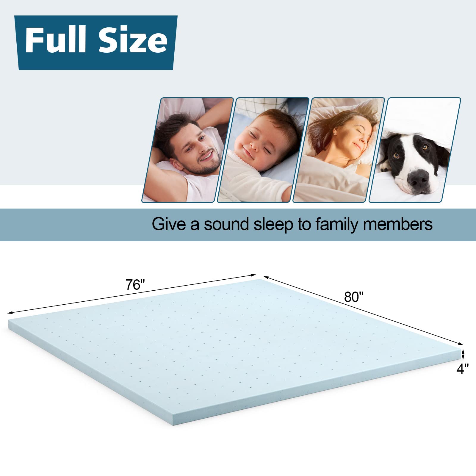 4 Inch Mattress Topper, Gel Infused Memory Foam Bed Topper