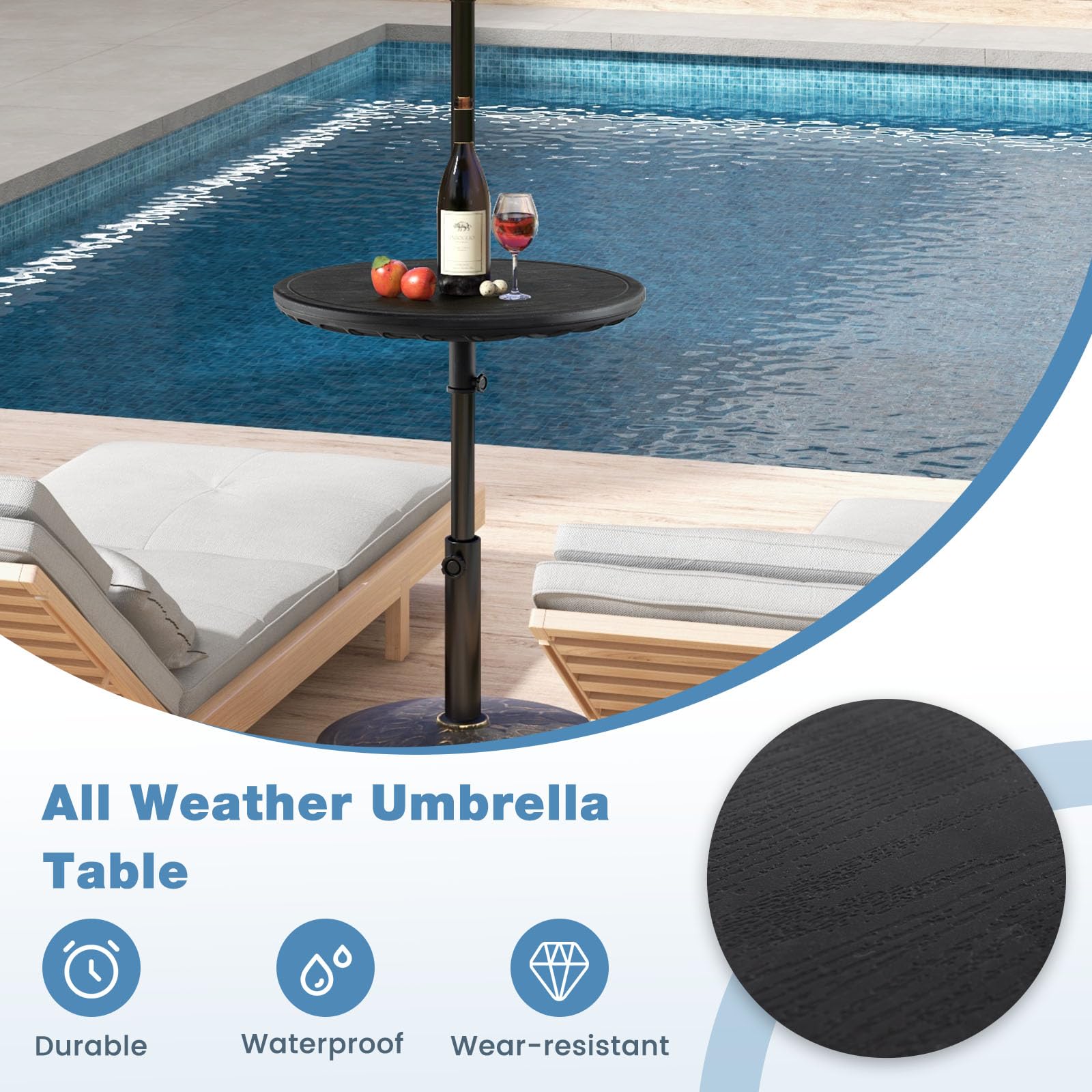 Giantex Umbrella Table - 20" Outdoor Side Table with 1.5" Umbrella Hole, Height Adjustable Knob