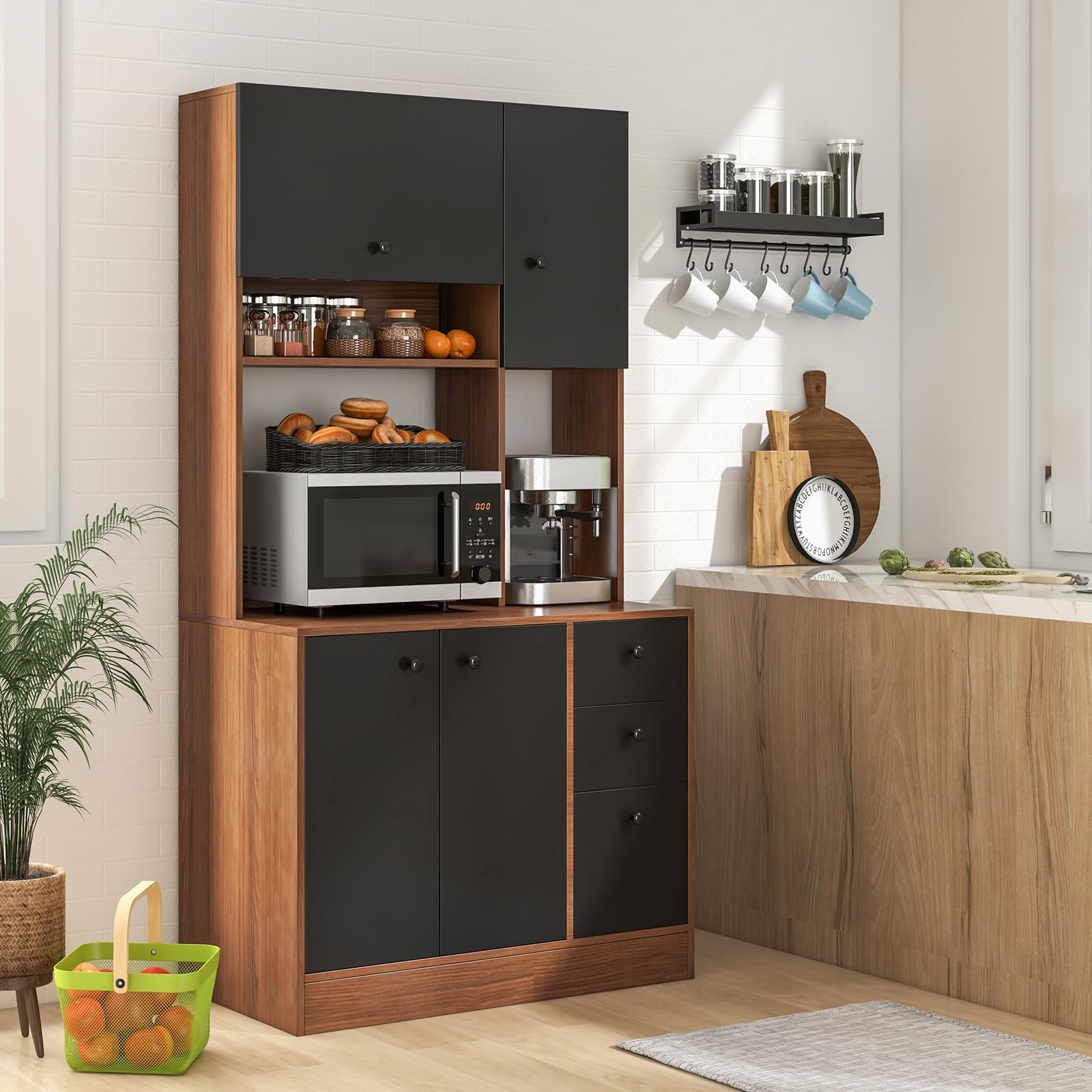 Giantex Kitchen Pantry, Buffet Hutch with 3 Storage Cabinet, 71'' Floor Large Cupboard with 3 Deep Drawers