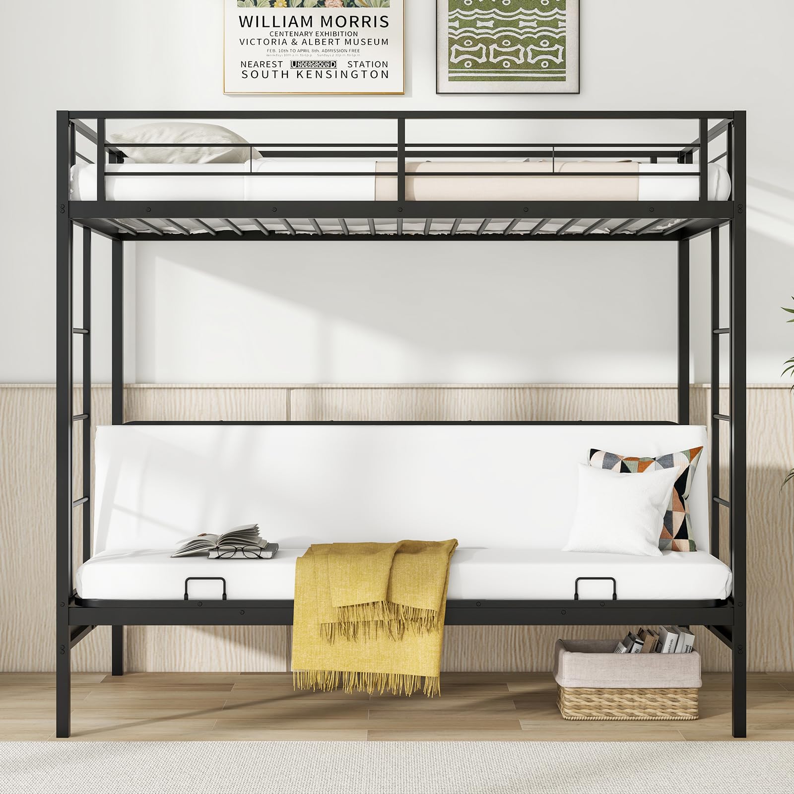 Giantex Twin Over Futon Bunk Bed, Metal Bunk Bed with Futon