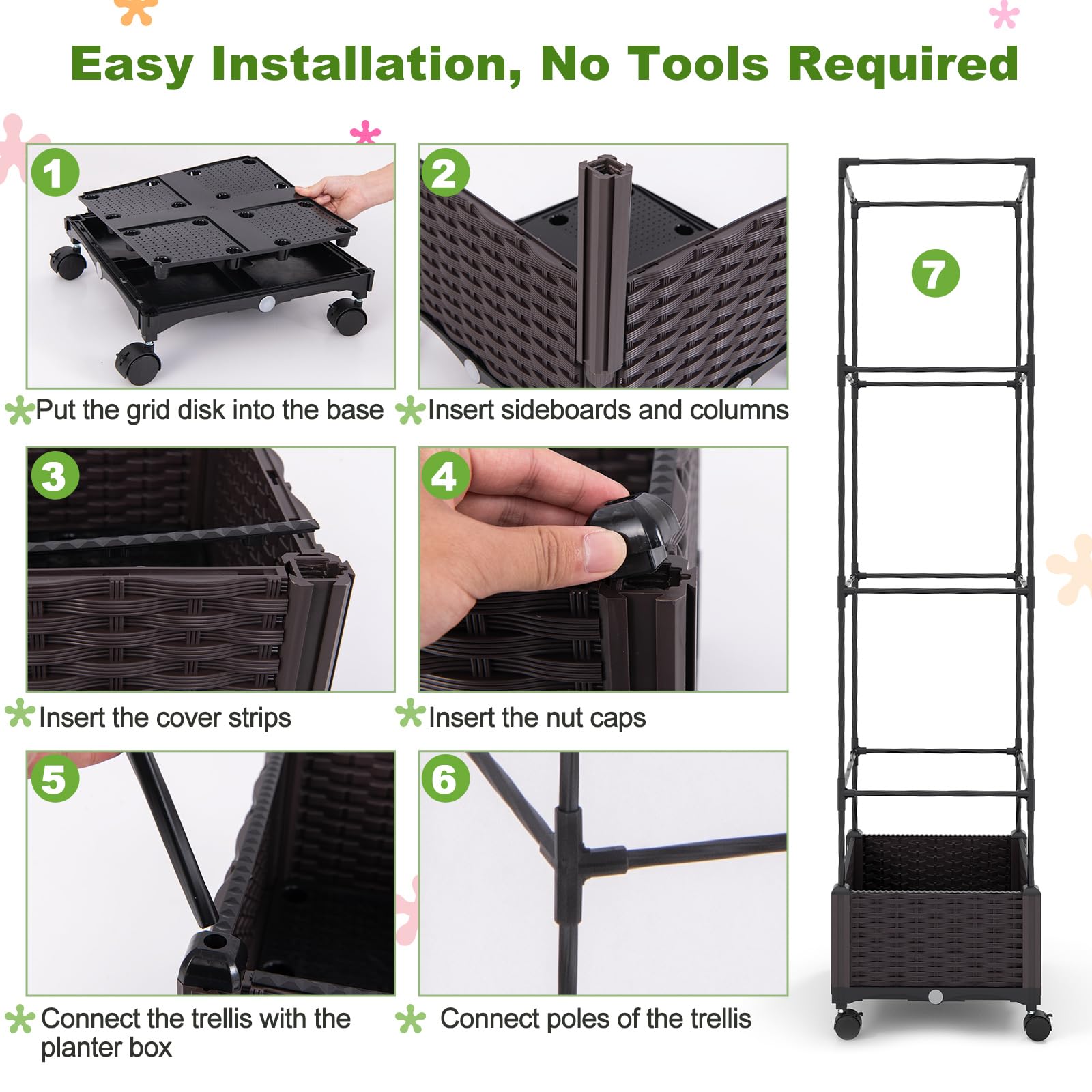 Giantex Raised Garden Bed with Tomato Cages, 67” Adjustable Height