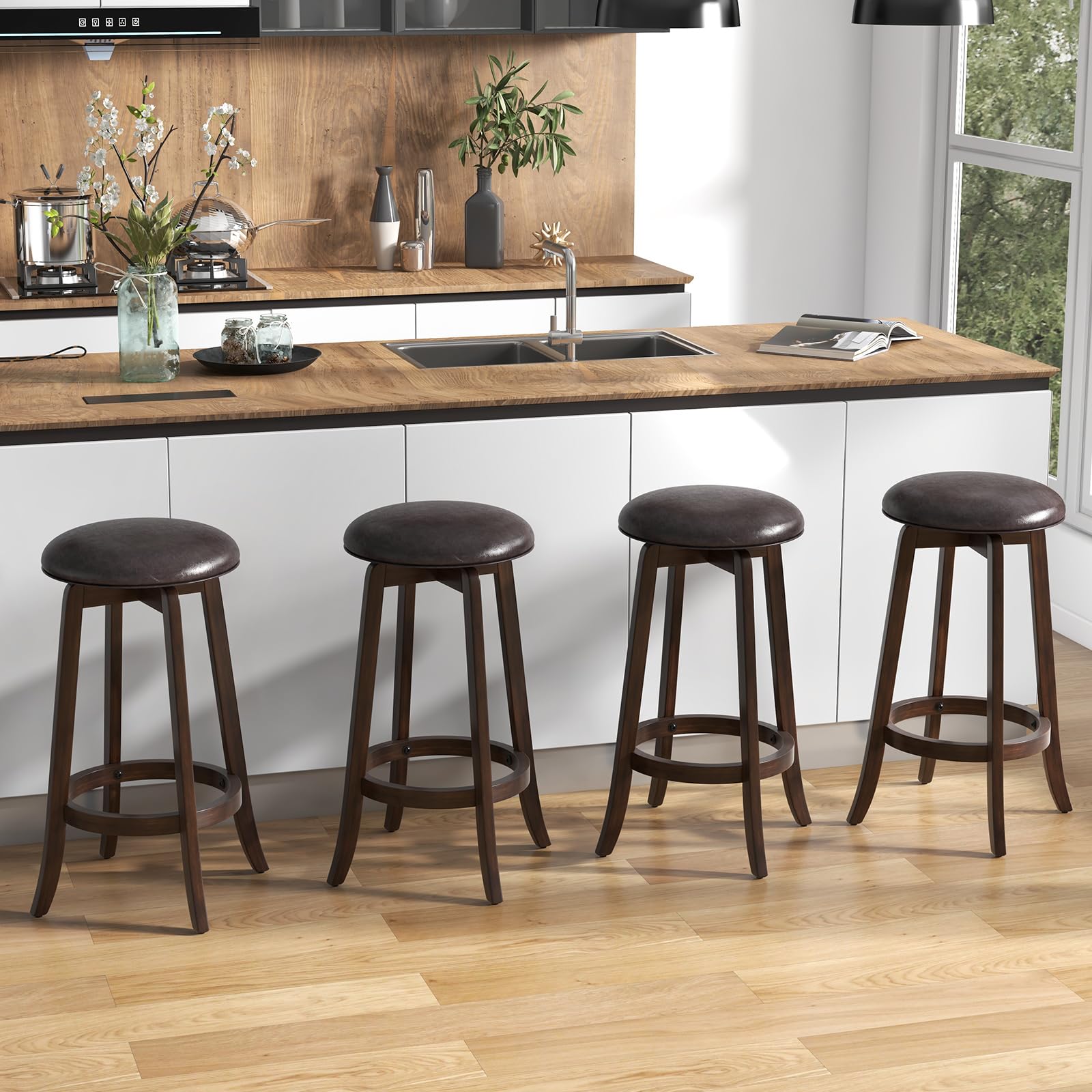 Giantex Bar Stools Set， 29"/ 24"  Bar Height Bar Stools w/ 360° Swivel Round Seat & Footrest