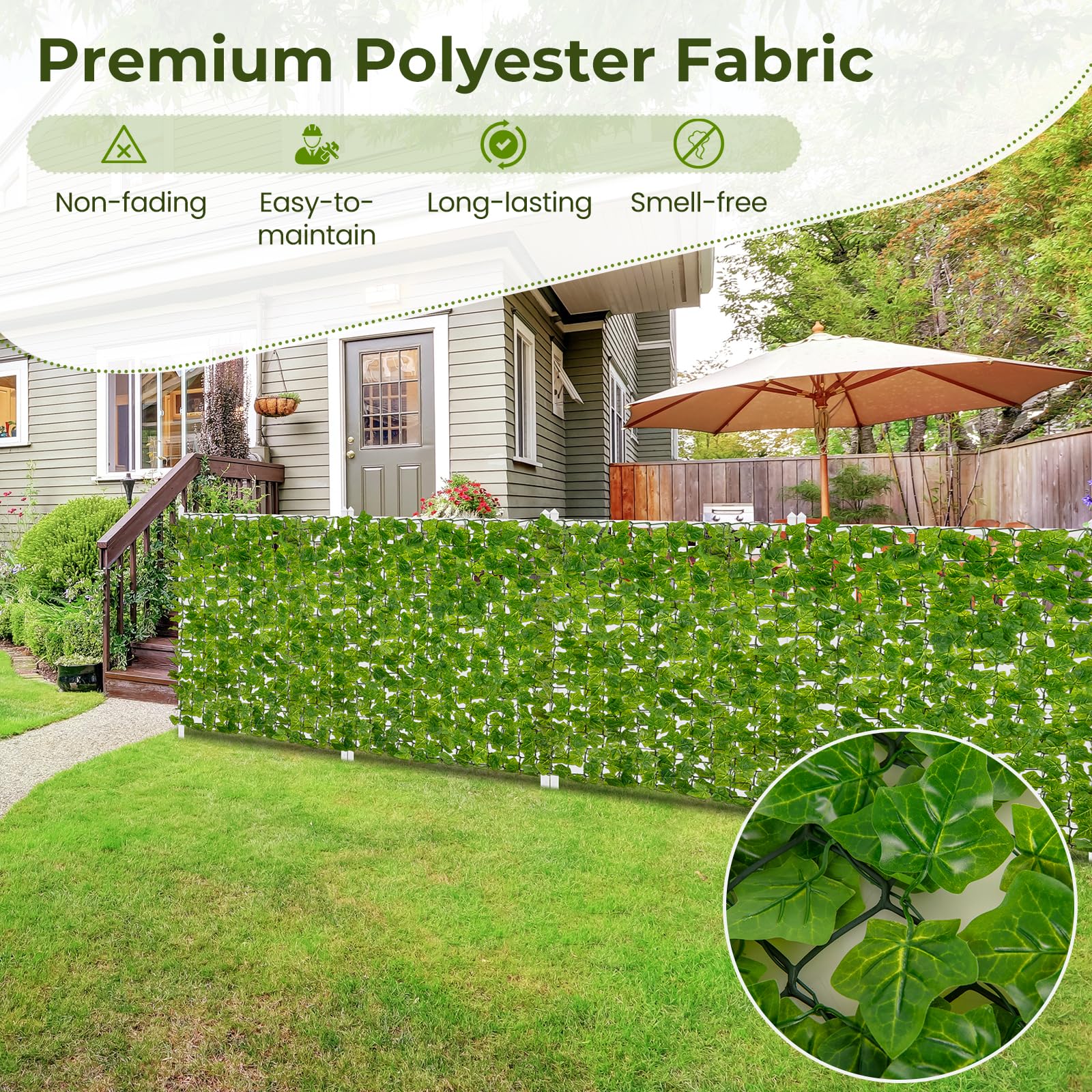 Giantex Artificial Ivy Privacy Fence 2 Pack - 120" x 40" Artificial Hedges Fence