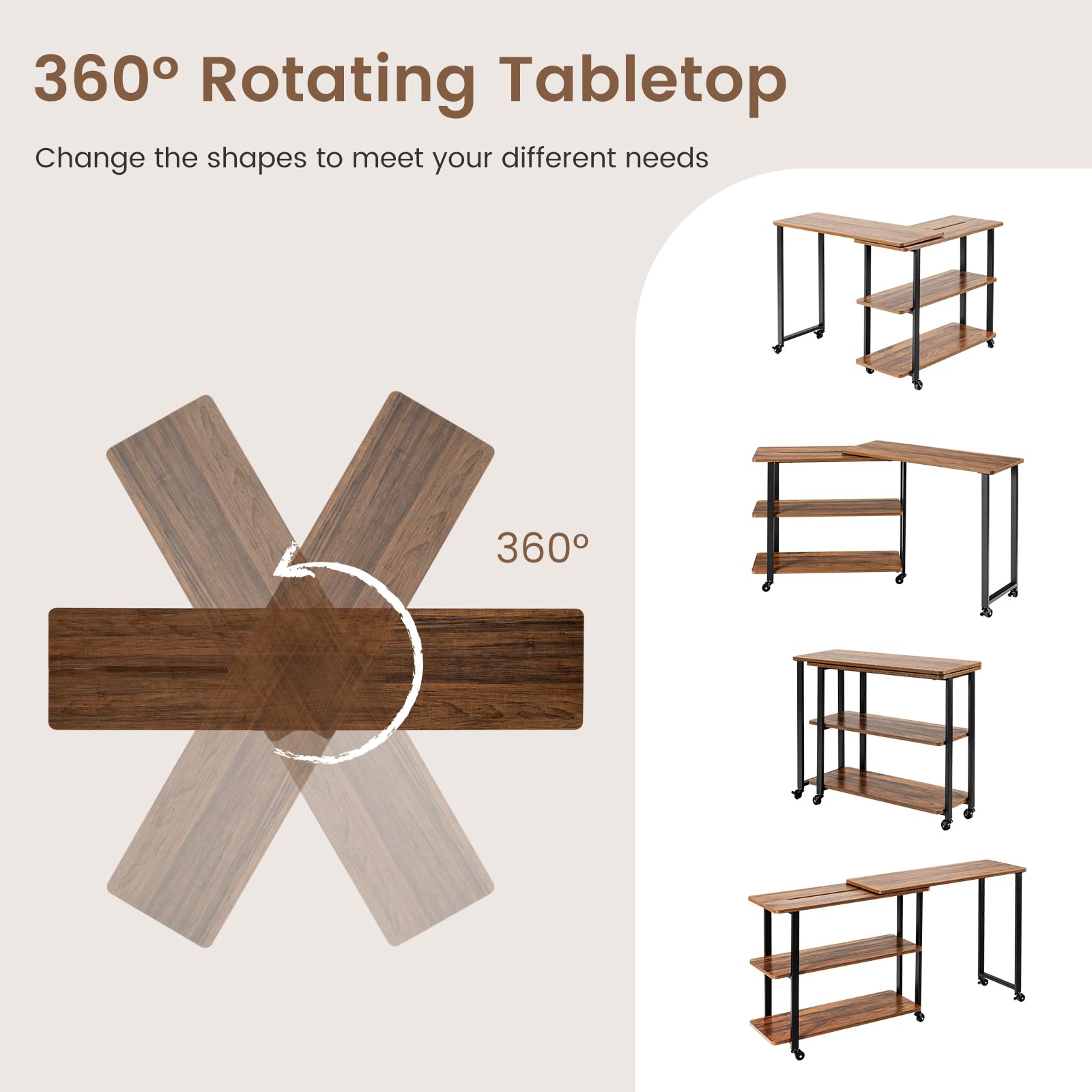Giantex 360° Free Rotating Sofa Side Table