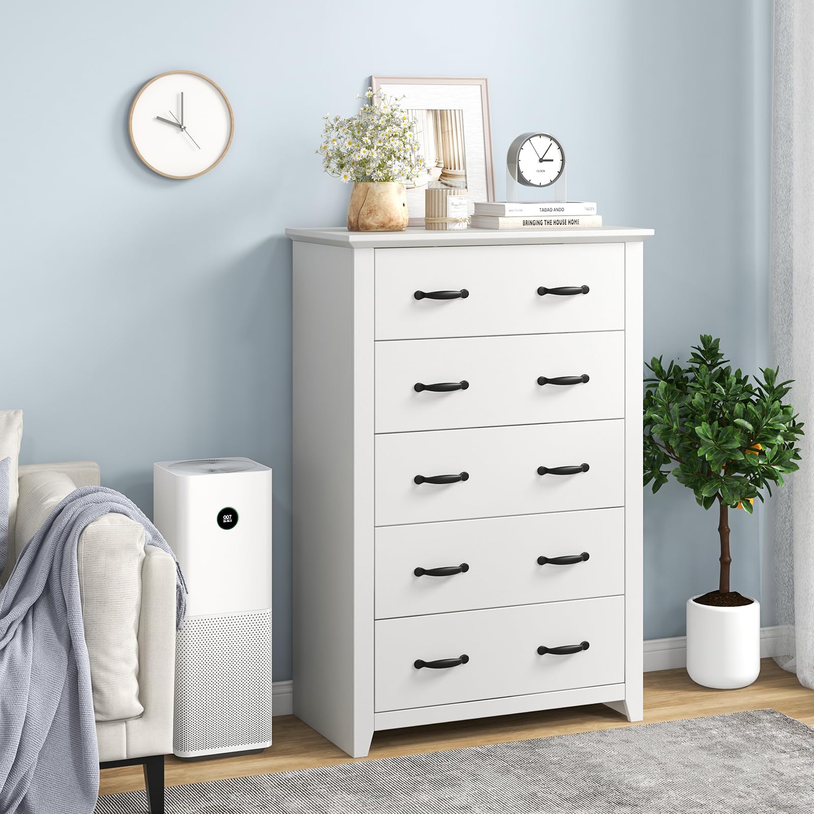 Giantex 5 Drawer Dresser Chest of Drawers - Vertical Dresser with 5 Pull-Out Drawers for Bedroom, Living Room, Entryway