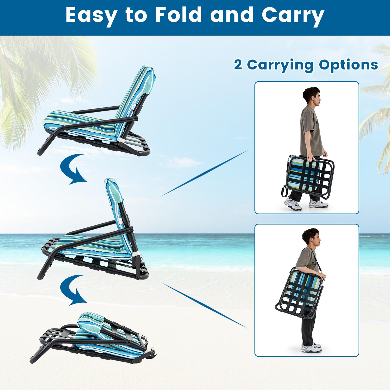 Giantex 2/4-Pack Beach Chairs for Adults, Folding Camping Chairs with Aluminum Frame, Quick-Drying Cotton Cushion