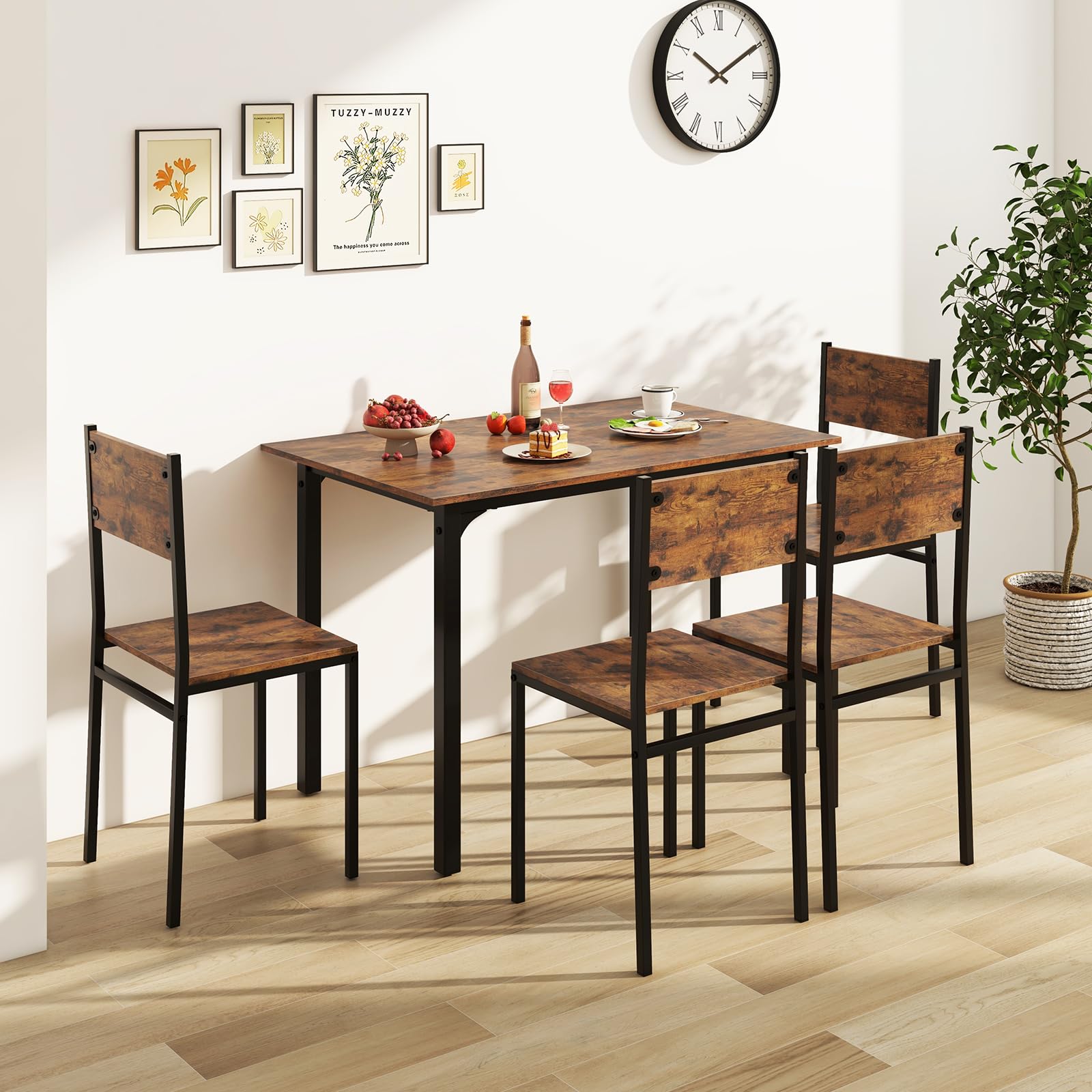 Giantex Dining Table Set for 4, 5-Piece Kitchen Table Set with Dinner Table, Dining Chairs