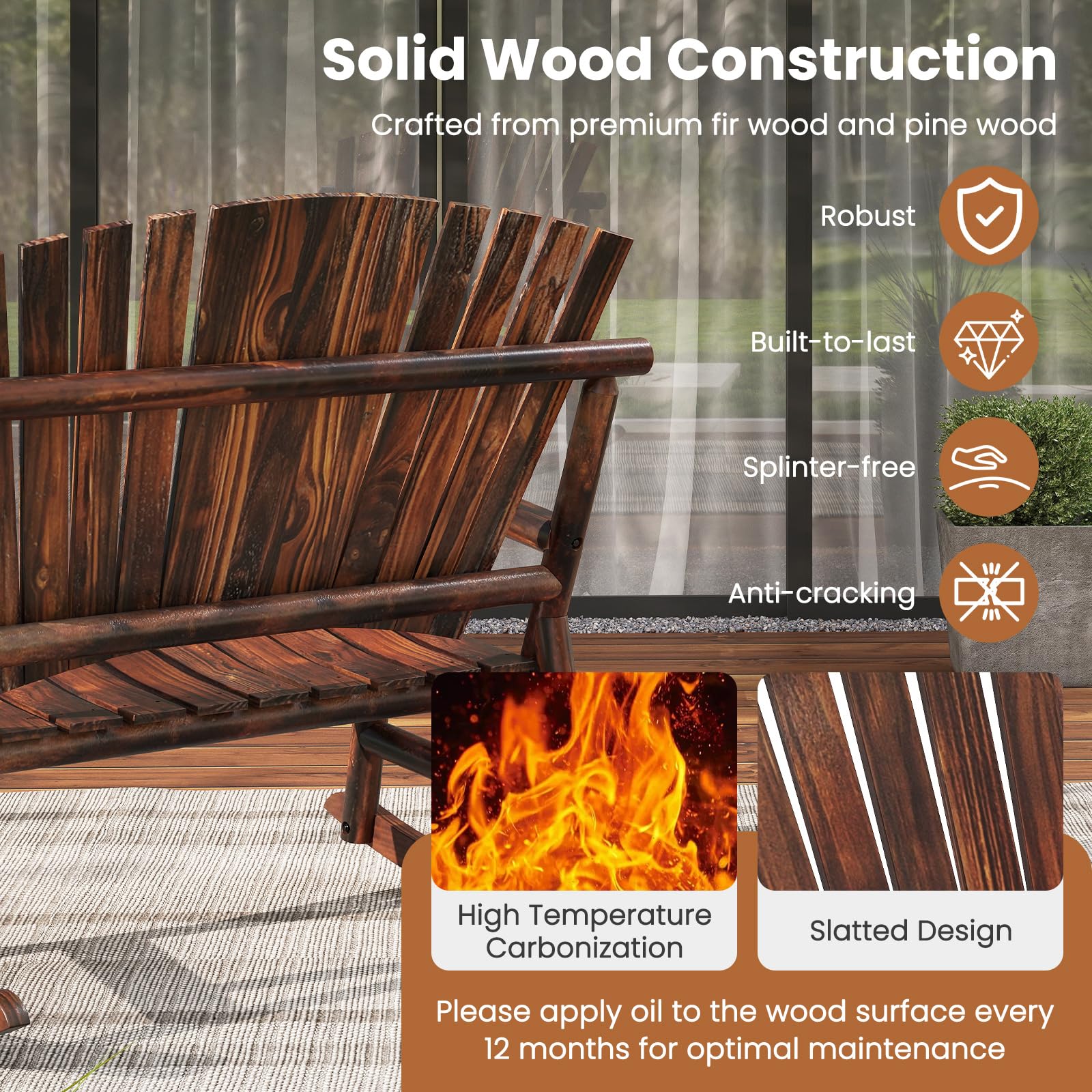 Giantex 1/2 Pcs Outdoor Wooden Rocking Bench（51”x38”x46”）