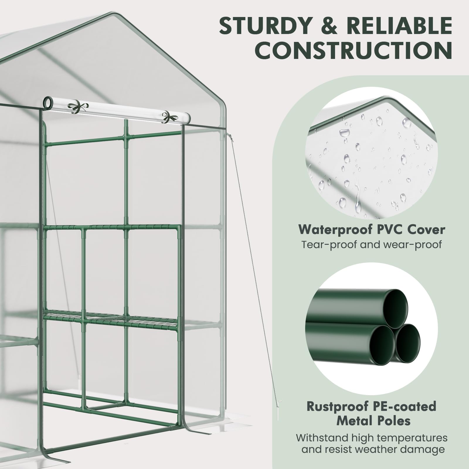 Giantex Walk-in Greenhouse w/ 3 Tiers 4 Shelves, 4 Ground Stakes & Ropes, PVC Cover