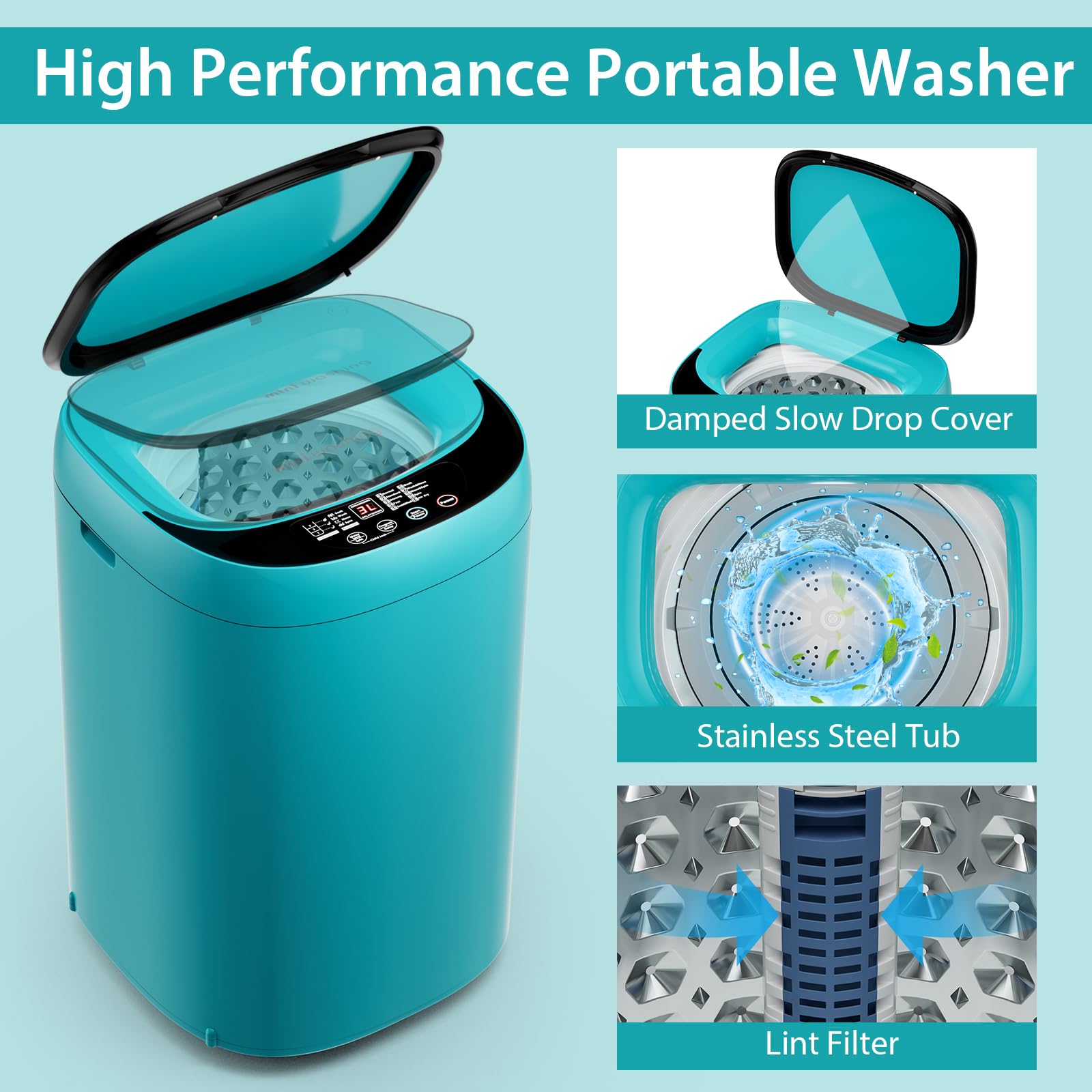  Giantex Portable Washing Machine, Washer and Spinner Combo  8lbs, with Faucet Adapter, 1 cu.ft 6 Program 6 Water Levels Built-in Drain  Pump, Top Load 2 in 1 Full Automatic Laundry Washer