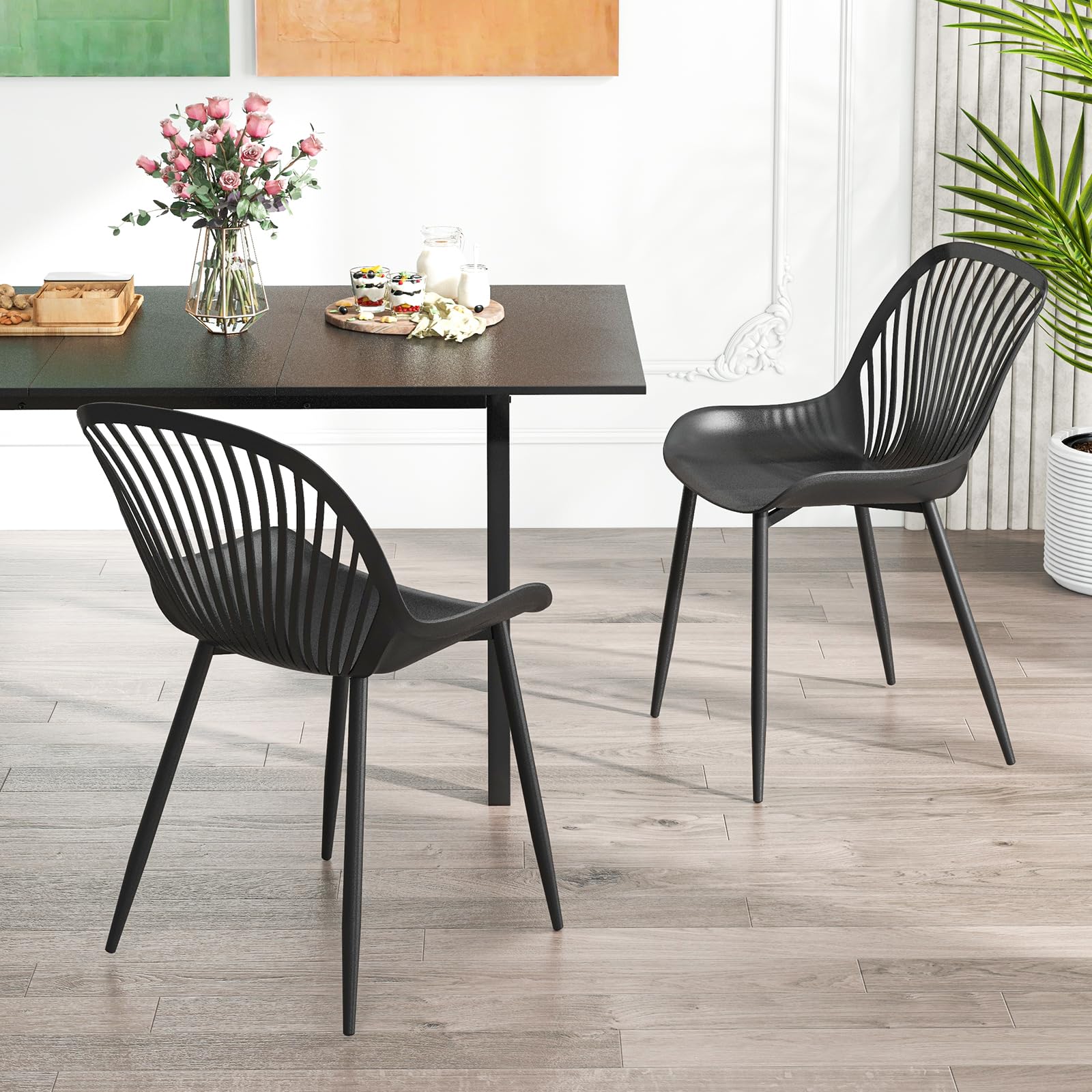 Giantex Black Dining Chairs Set of 4, Modern Kitchen Chairs w/Metal Legs