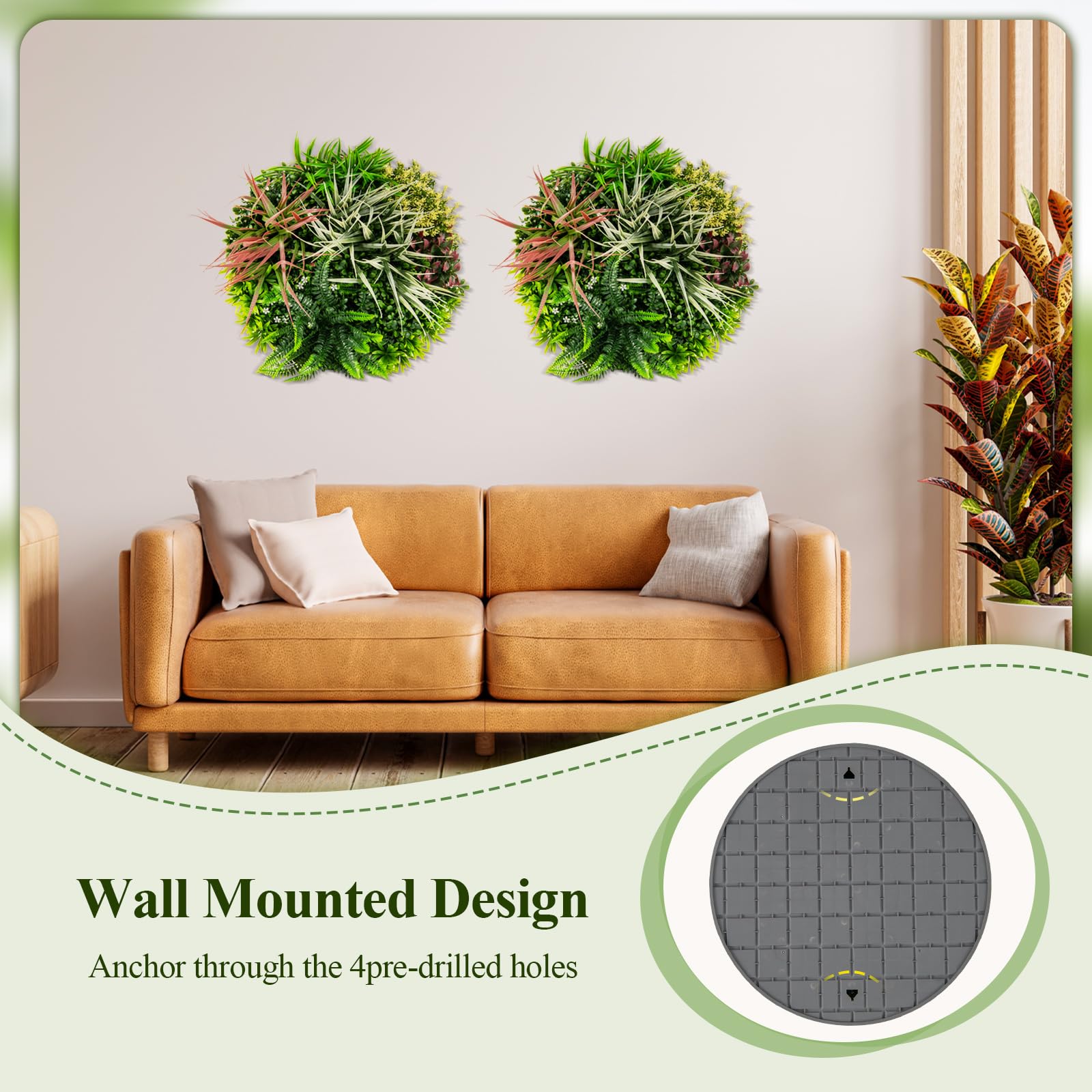 Giantex 2 Pack Hanging Artificial Plants Panels, 20" Round Framed 3D Greenery Wall Art Decor