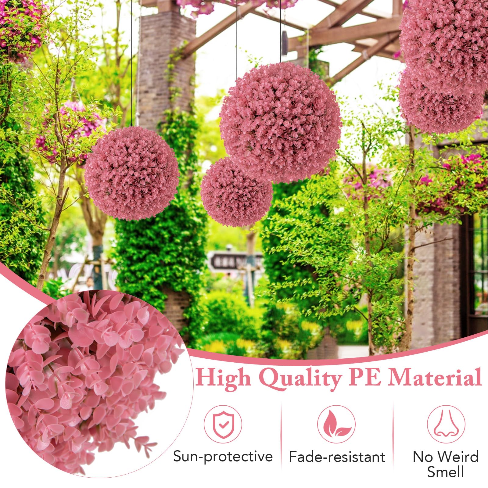 Giantex 2 PCS Artificial Plant Topiary Ball, 17.5'' Pink Faux Eucalyptus Decorative Balls for Wedding Home Decor