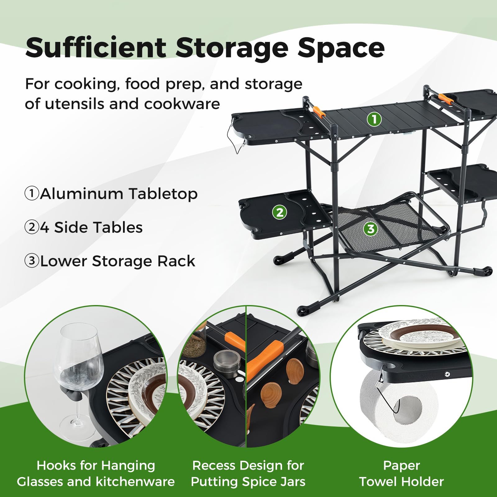 Giantex Camping Cooking Table, Folding Grill Table with Aluminum Tabletop, 4 Side Tables, Storage Rack