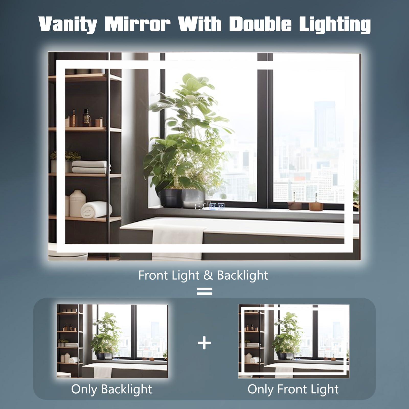 CHARMAID LED Bathroom Mirror - Lighted Vanity Mirror with Front and Backlight, 3 Lighting Colors, Adjustable Brightness